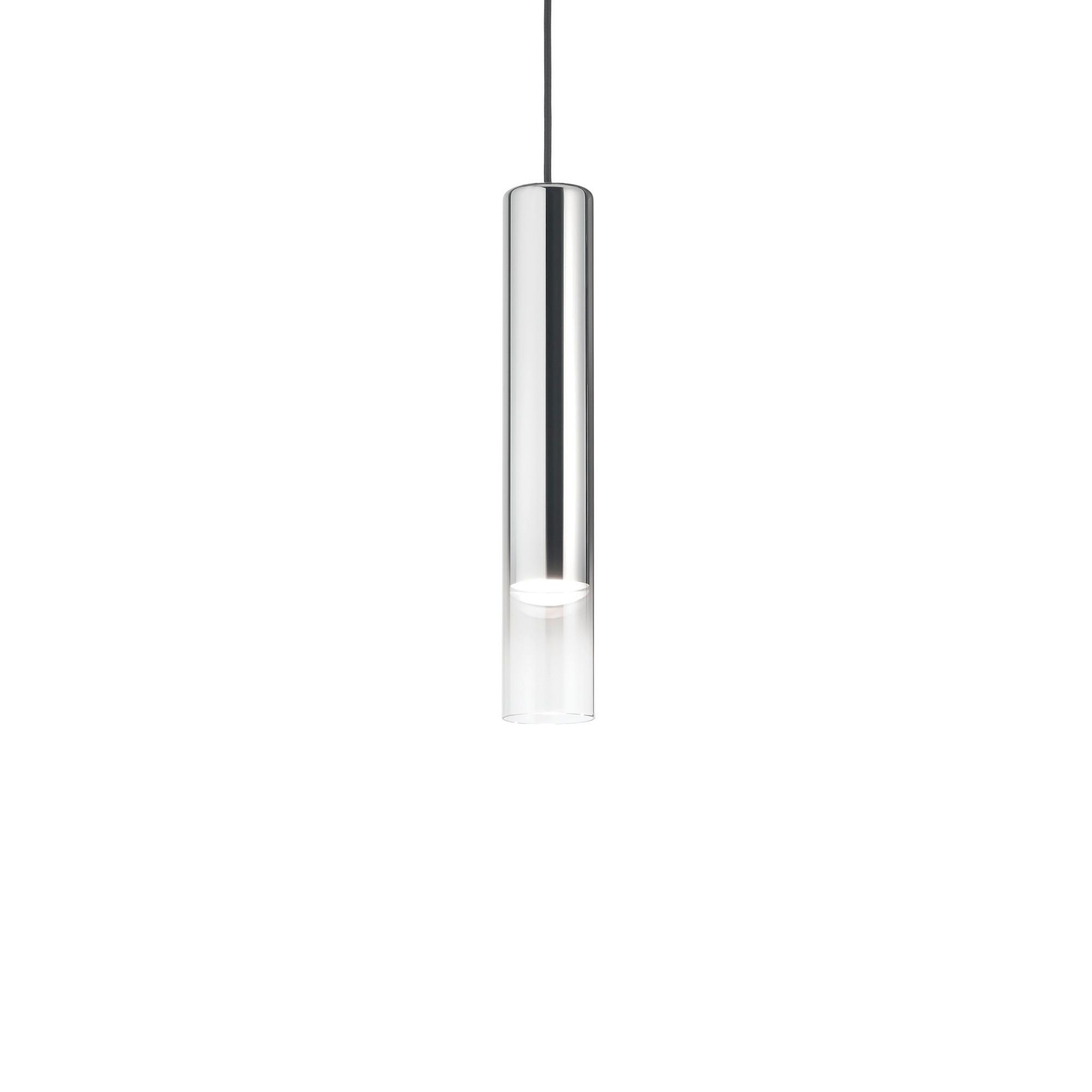 Hängeleuchte Look H: 56/140 cm 1-flammig Zylinderform - Chromfarben/Transparent, KONVENTIONELL, Glas/Metall (6/66/240cm) - Ideal Lux