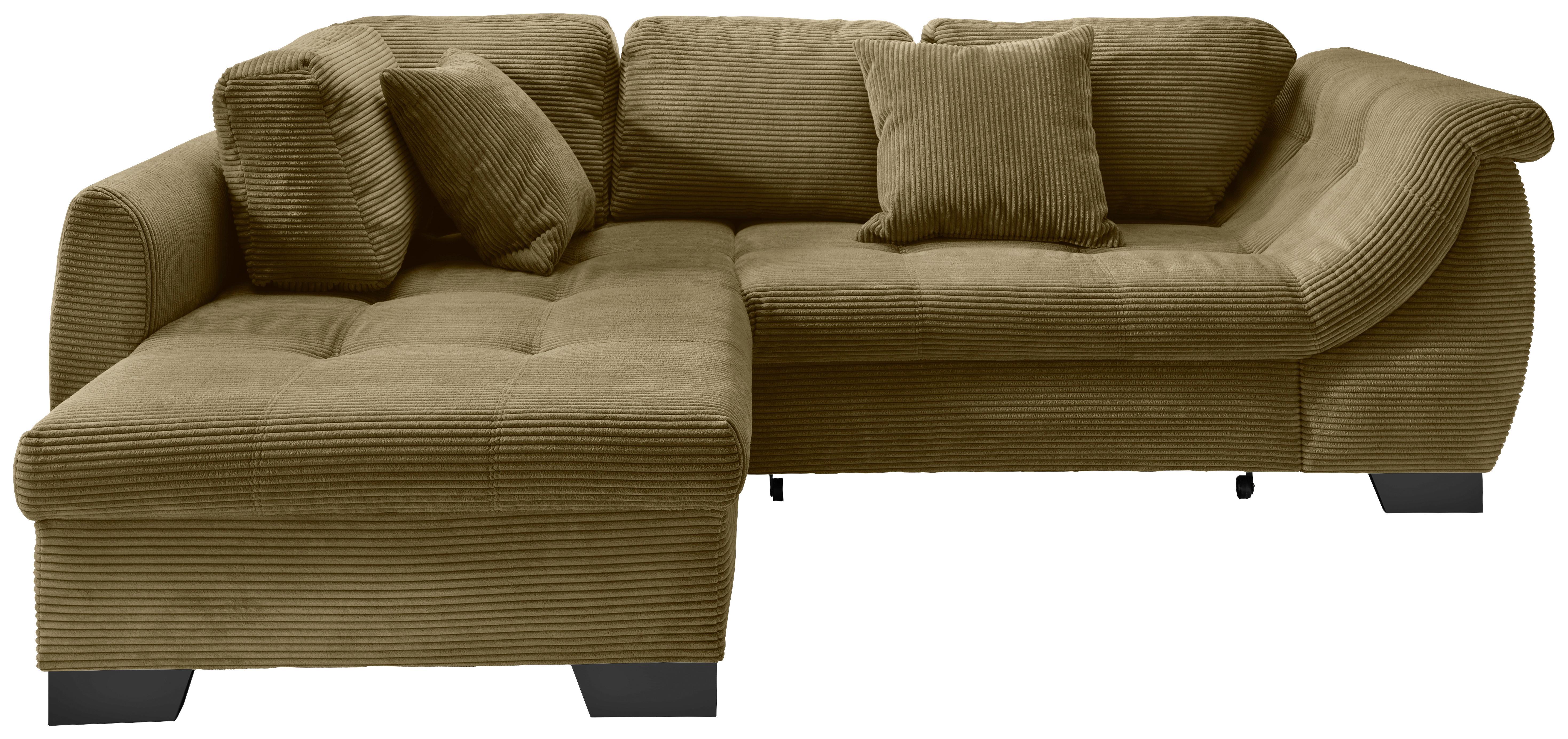 Ecksofa mit Schlaffunktion Flora Olivgrün Cord - Schwarz/Olivgrün, Design, Textil (190/250cm) - MID.YOU