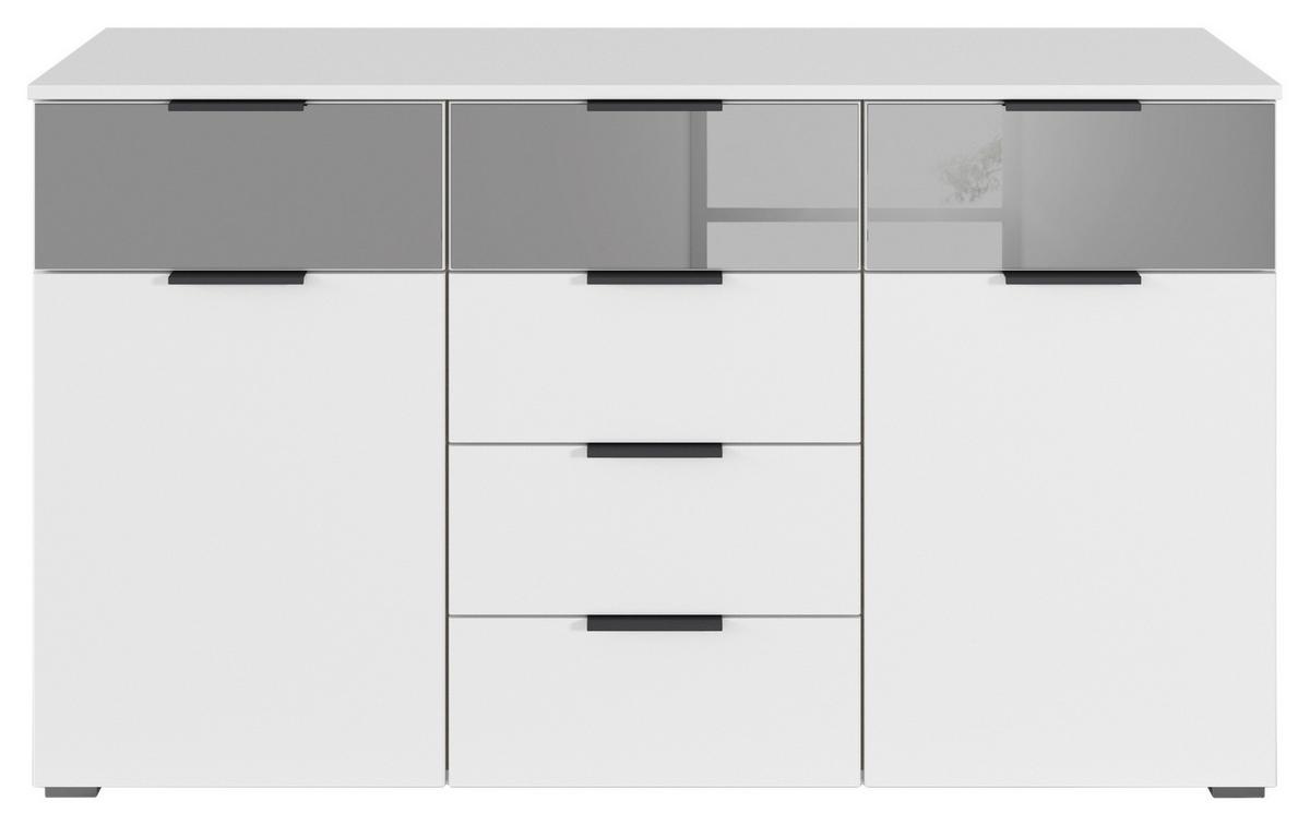 Sideboard Skyla Alpinweiß Grauspiegel - Alufarben/Weiß, MODERN, Glas/Holzwerkstoff (140/81/42cm) - Rauch Möbel
