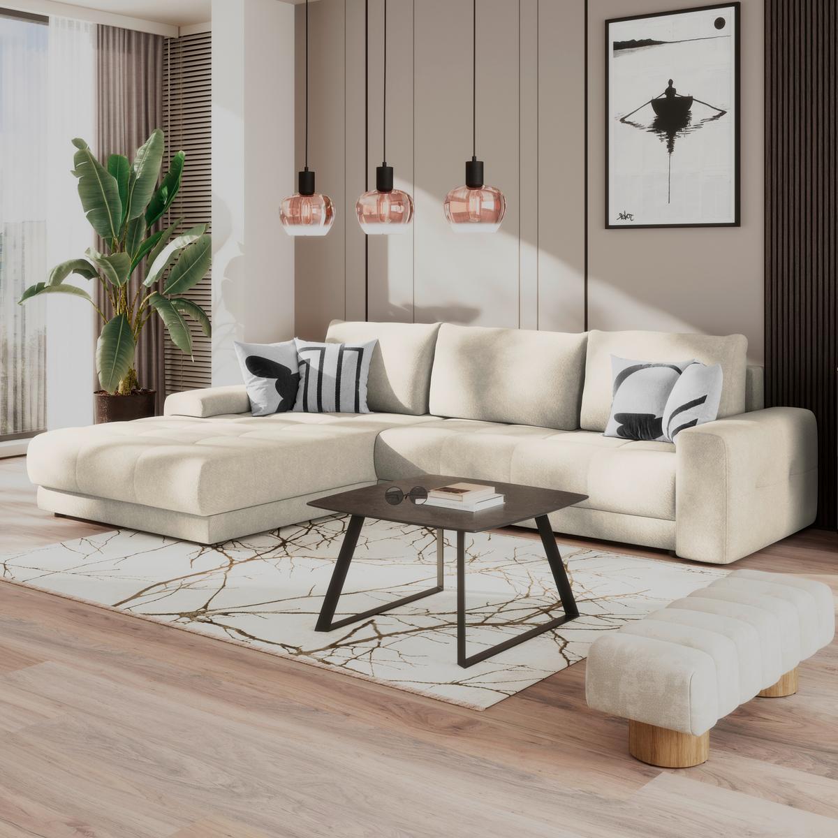 Ecksofa Adria Creme S: 213x308 cm - Creme, Trend, Textil (213/208cm) - Luca Bessoni