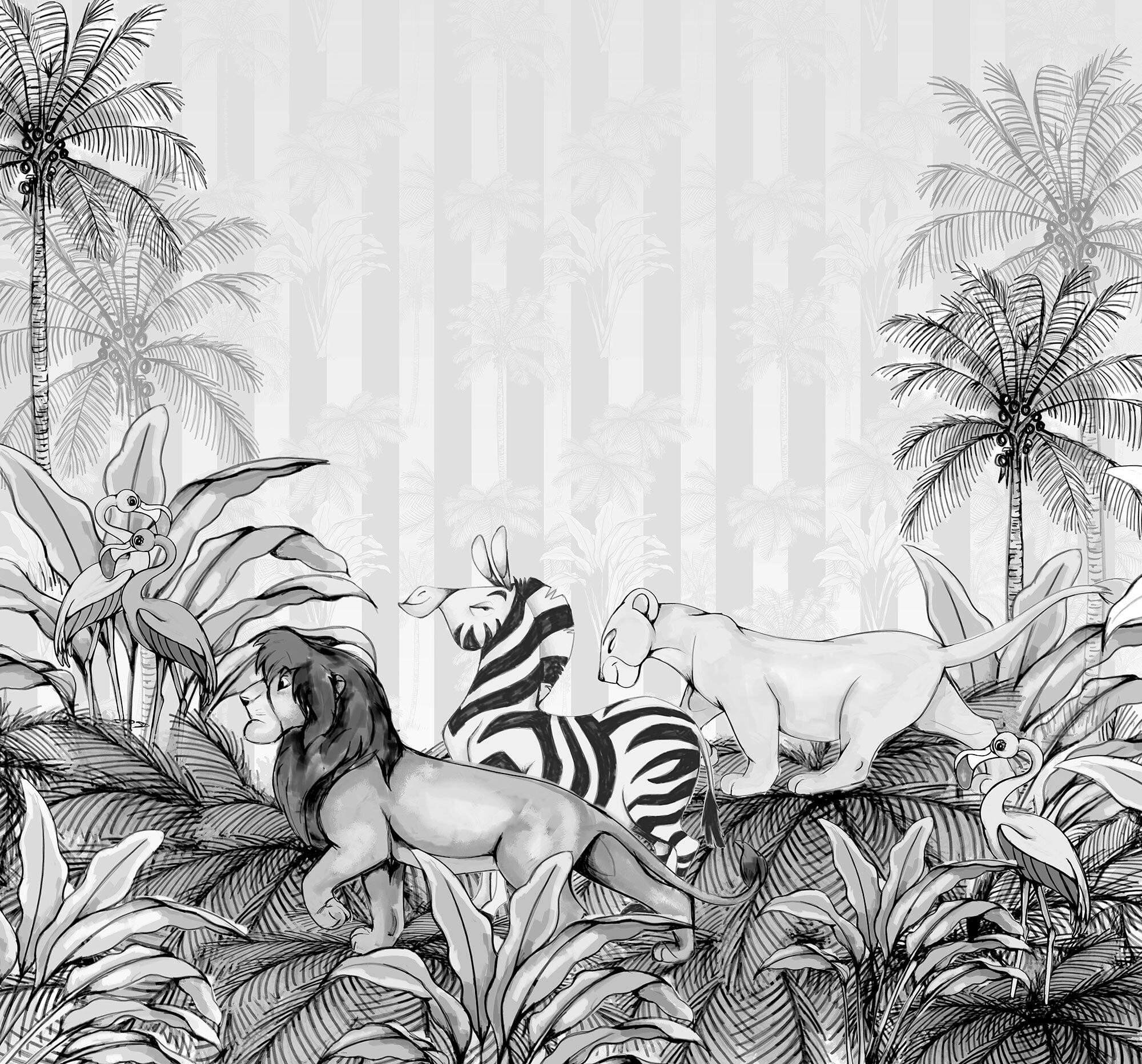 Fototapete Lion King Monochrome - Schwarz/Weiß, Trend, Textil (300/280cm)