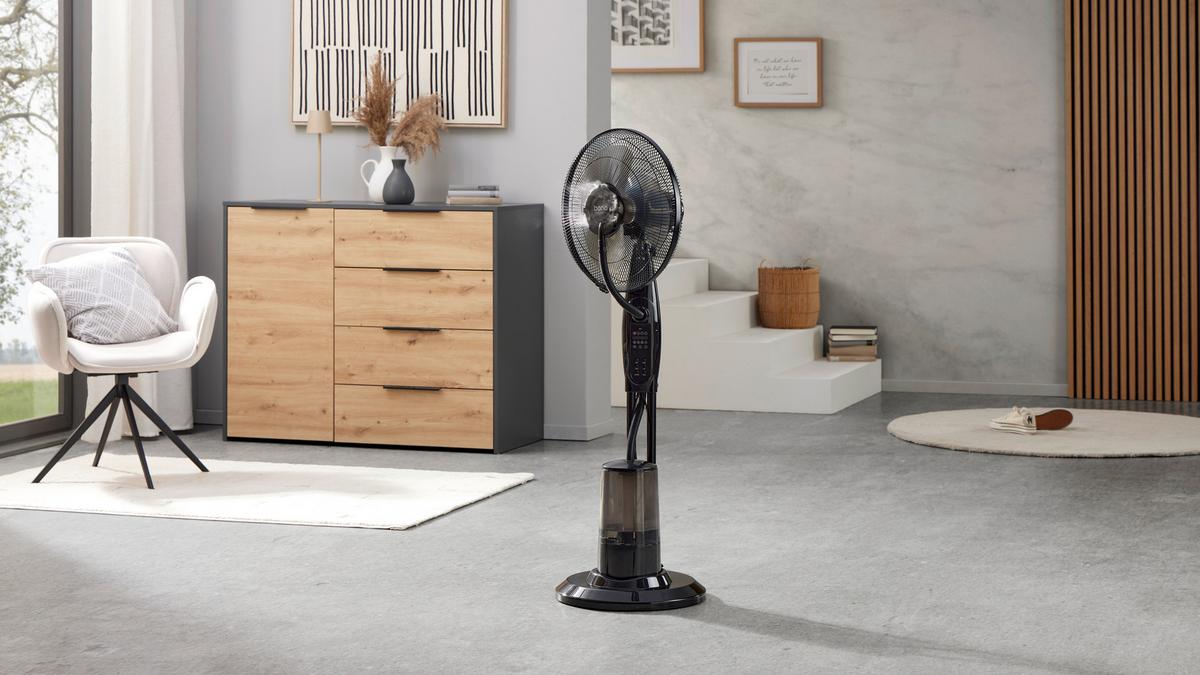 Standventilator Olinia - Schwarz, MODERN, Kunststoff/Stein (43/40/125cm) - Bono