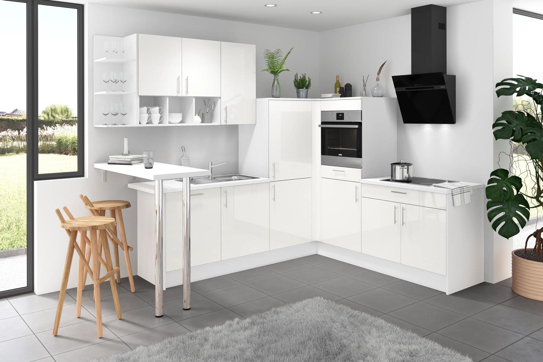 Eckküche Pn80 ohne Geräte cm Hochglanz/Weiß Weiß 287x228 kaufen ➤ online Möbelix