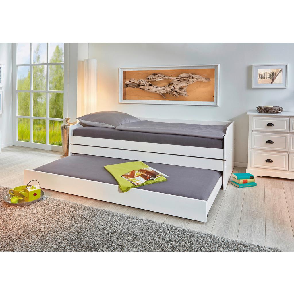 Ausziehbett mit Lattenrost Massiv 90x200 cm Lotar Weiß