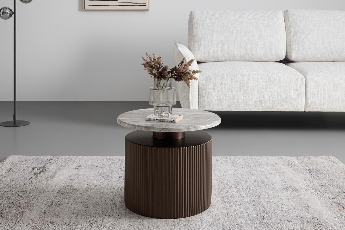 KONFERENČNÝ STOLÍK SOLCO -TREND- - bronzová/prírodná farba, Lifestyle, kov/kompozitné drevo (46/41cm) - Premium Living