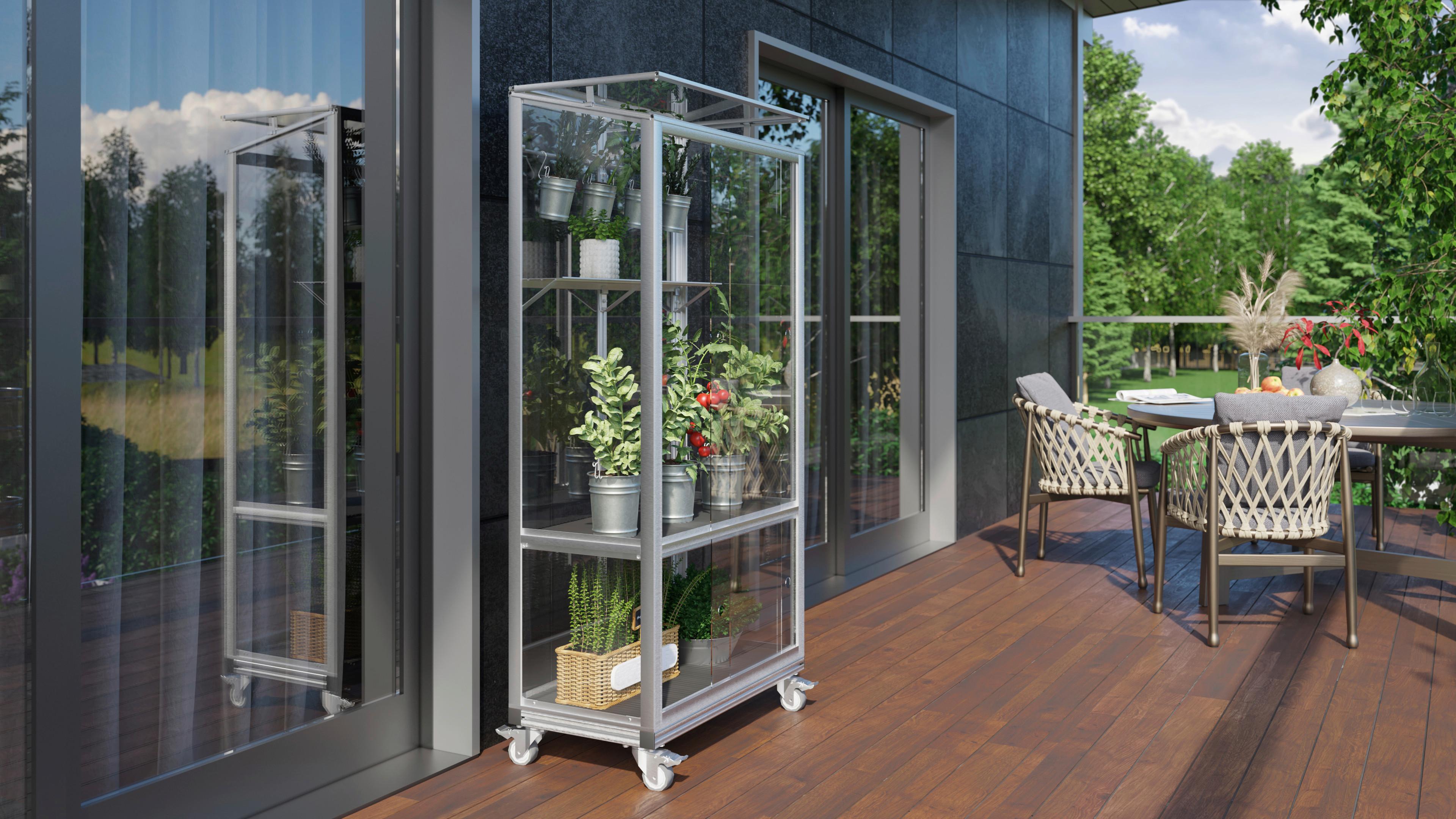 Balkongewächshaus mit drei Abstellflächen