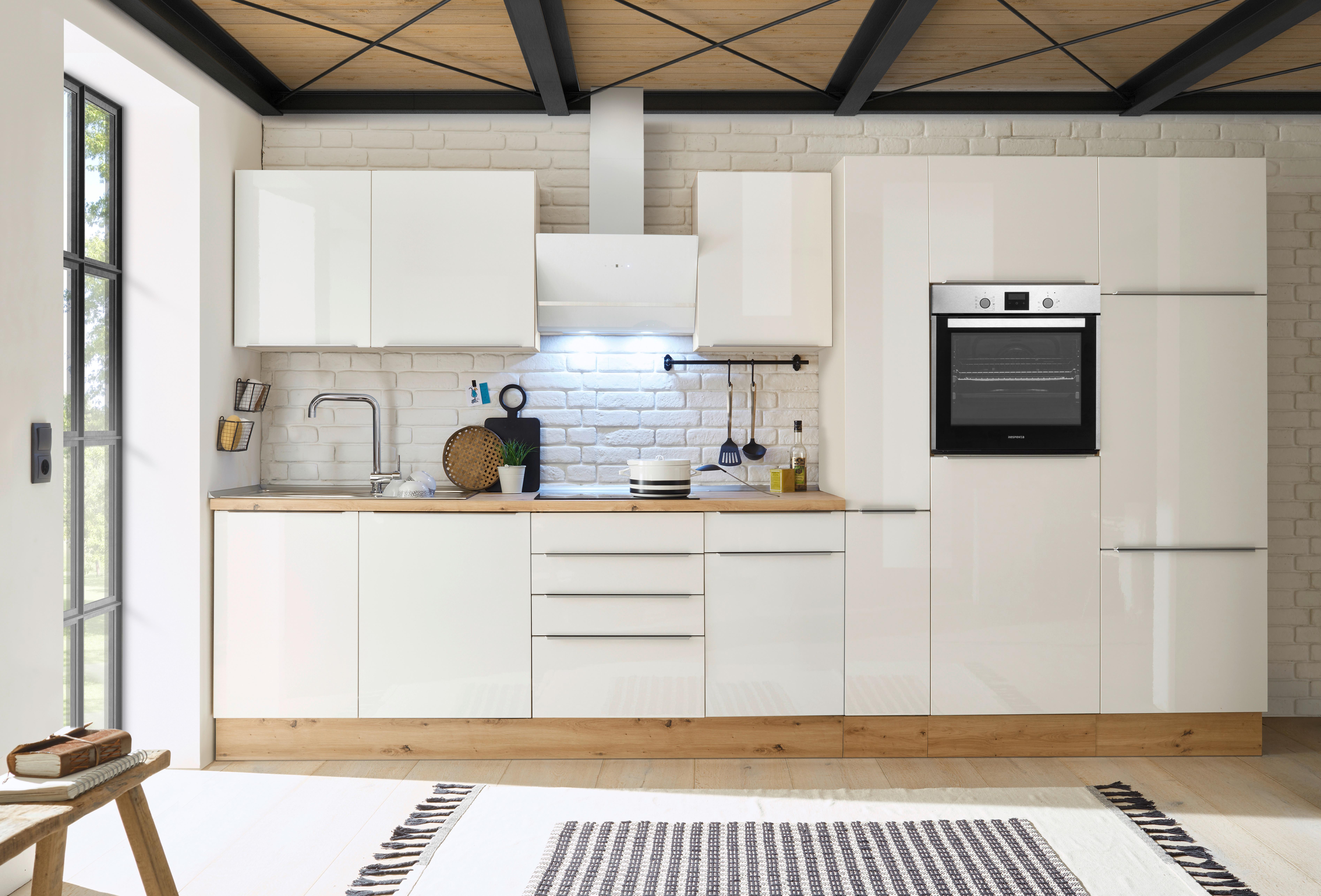 Küchenzeile Bema mit Geräten B: 370 cm Weiß, Modern - Weiß Hochglanz/Weiß, LIFESTYLE, Holzwerkstoff (370cm) - Respekta