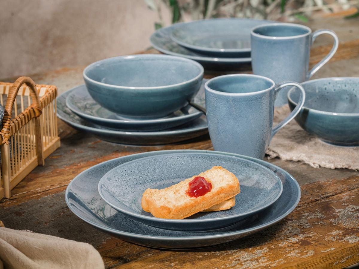 Kombiservice Steinzeug 4 Personen Geschirr Set Blau - Blau, Keramik - Creatable