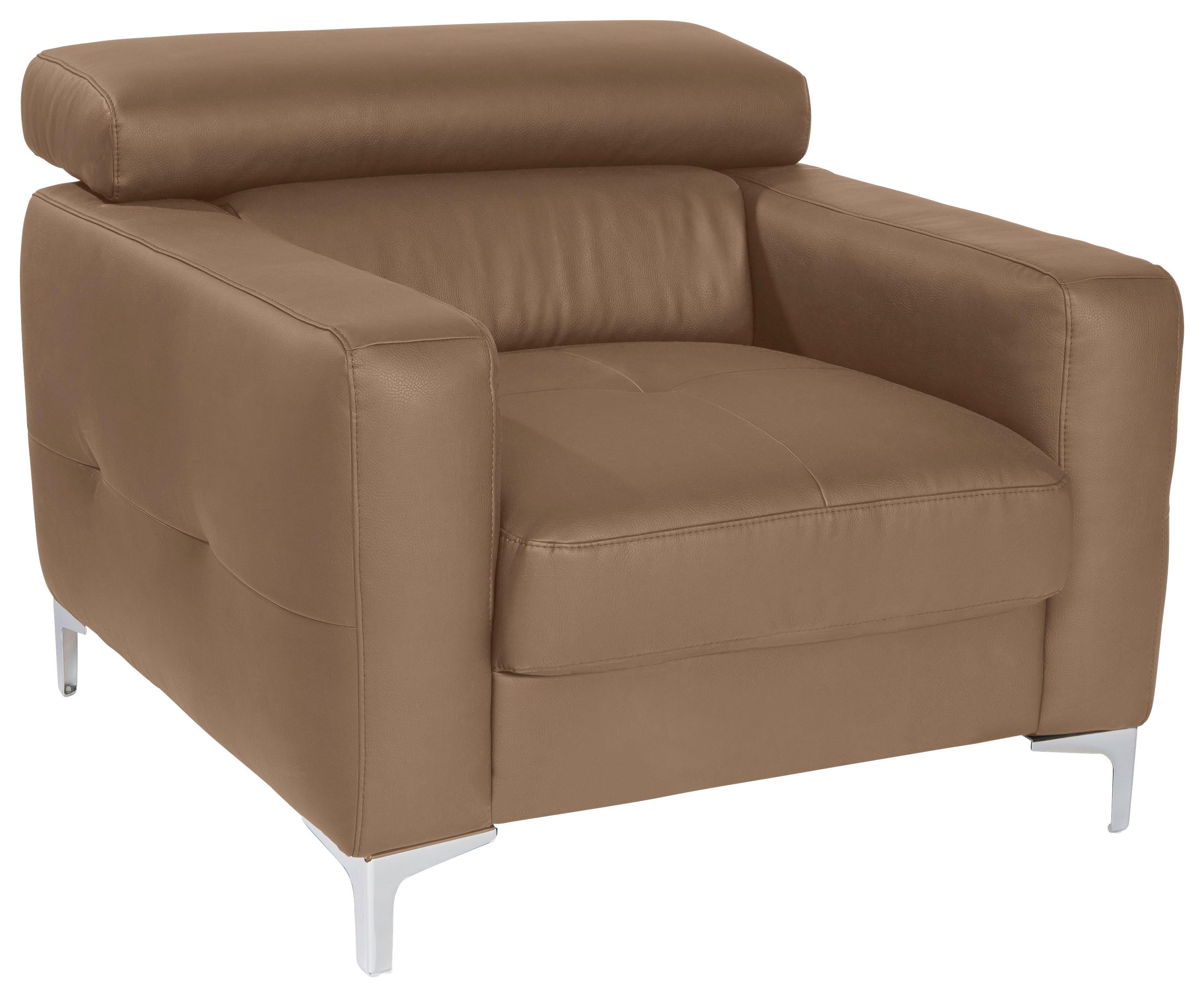 Polstersessel Sammy Hellbraun Leder - Chromfarben/Hellbraun, Design, Leder (99/78-92/106cm) - Livetastic