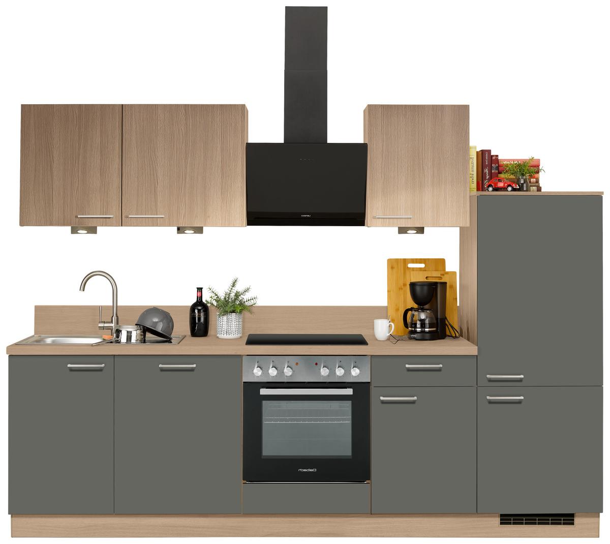 Küchenzeile Win/plan Mit Geräten 280 Cm Anthrazit/eiche - Wildeiche/Eichefarben, Basics, Holzwerkstoff (280cm) - Express