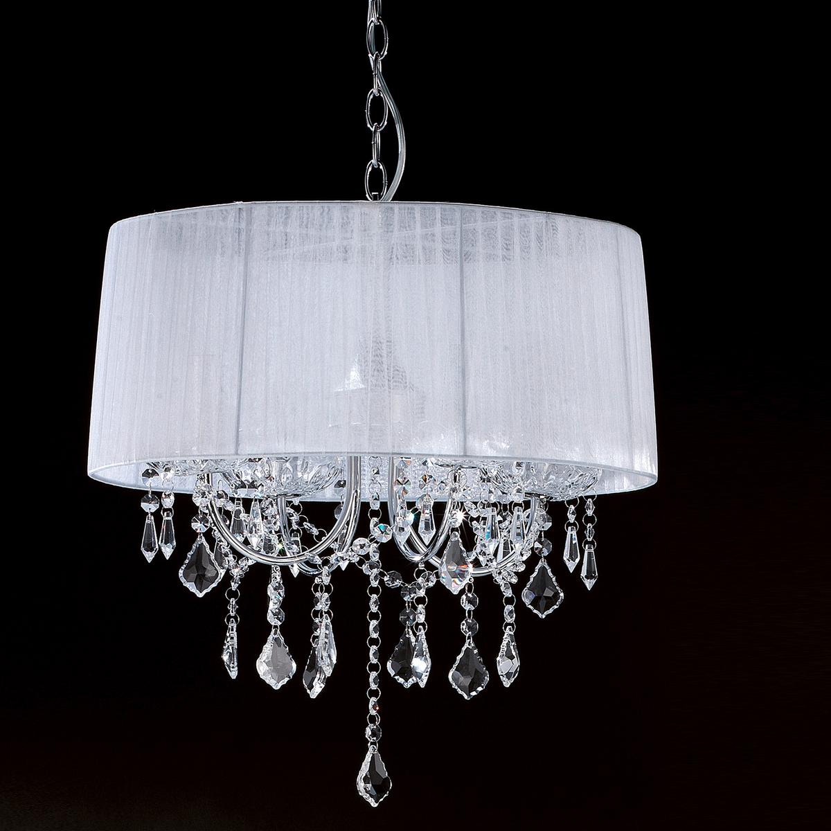 Kristall-Hängeleuchte Weiß Chromfarben D: 45 cm 6w - Chromfarben/Weiß, KONVENTIONELL, Glas/Textil (45/95cm)