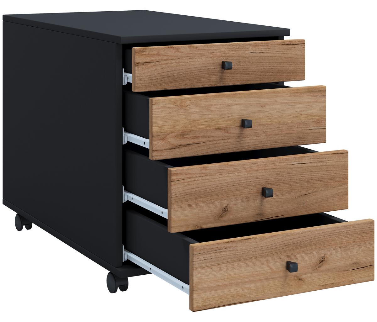 Rollcontainer Lona Anthrazit Honigeiche Dekor - Honigeiche/Anthrazit, Design, Holzwerkstoff/Kunststoff (42/57/75cm) - MID.YOU