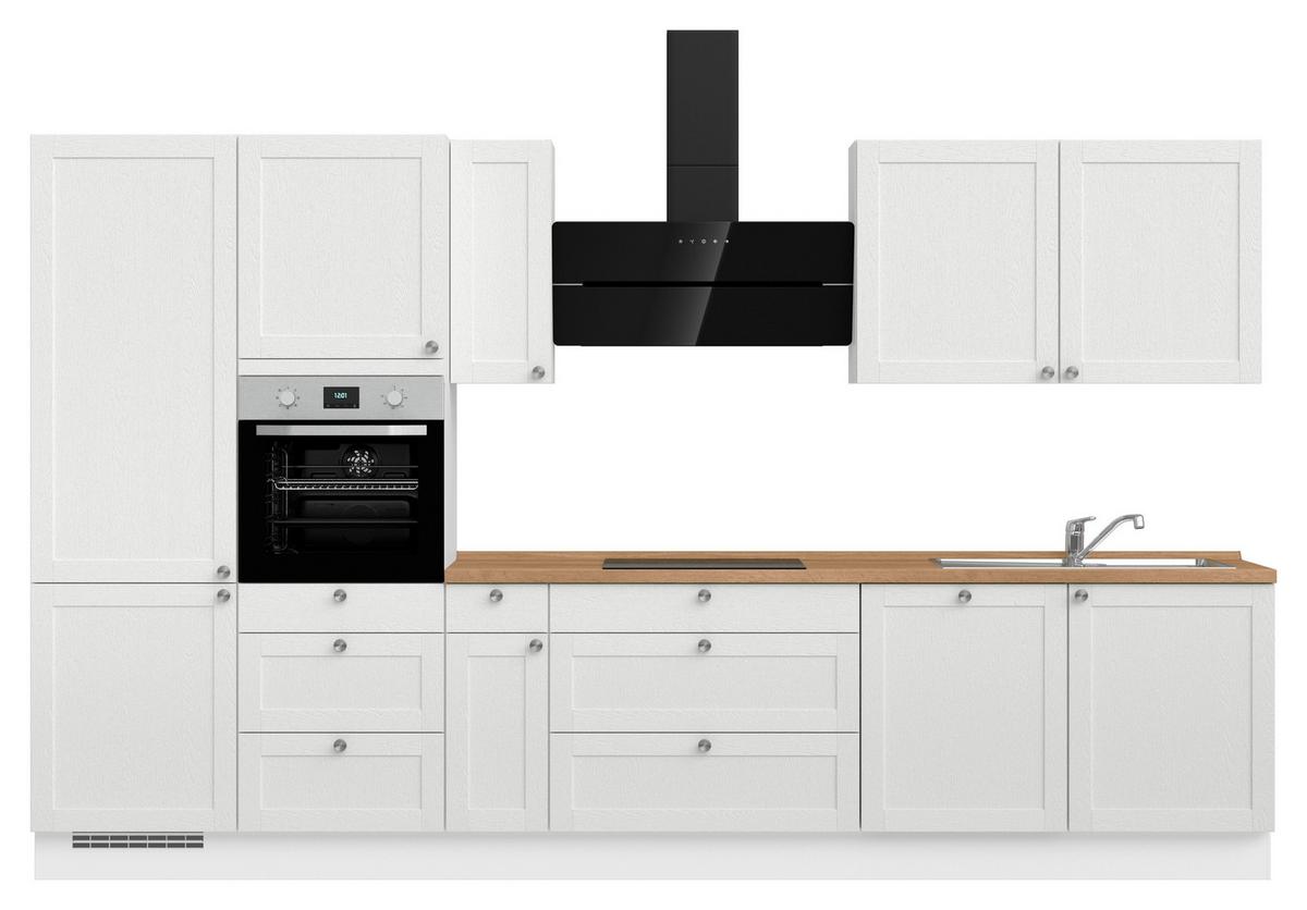 Kuchynská linka 360 cm, biela / dub Sierra - biela/farba ušľachtilej ocele, Romantik / Landhaus, kov/kompozitné drevo (360cm) - Nobilia