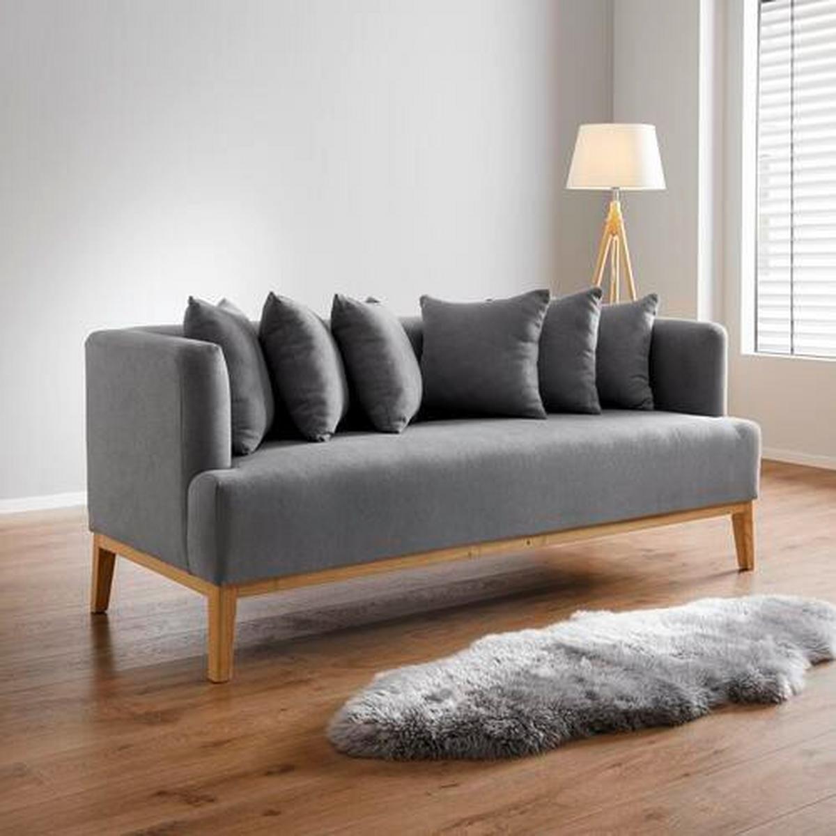 Trojmiestna pohovka s vankúšmi Mina sivá - sivá, Modern, drevo/textil (190/78/81cm) - Modern Living