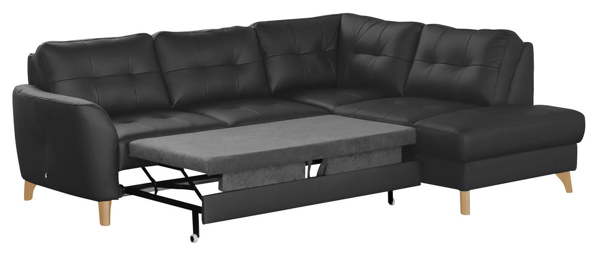 Ecksofa Nordic Schwarz S: 236x190 cm - Buchefarben/Schwarz, Design, Leder/Textil (236/190cm) - Livetastic
