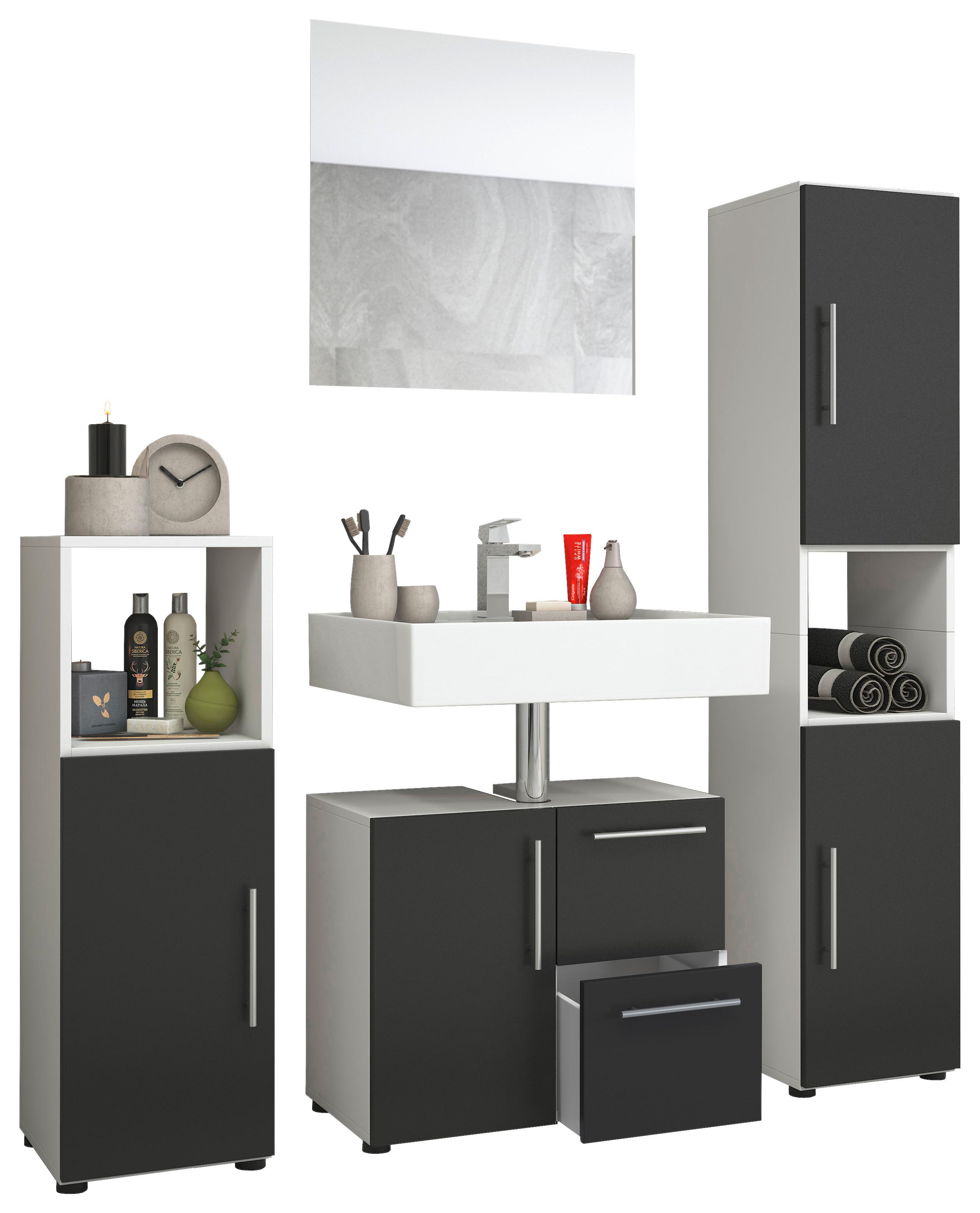 Badmöbel-Set 4-Tlg. Flandu B: 123 cm Schwarz/Weiß - Schwarz, KONVENTIONELL, Holzwerkstoff (120cm) - MID.YOU