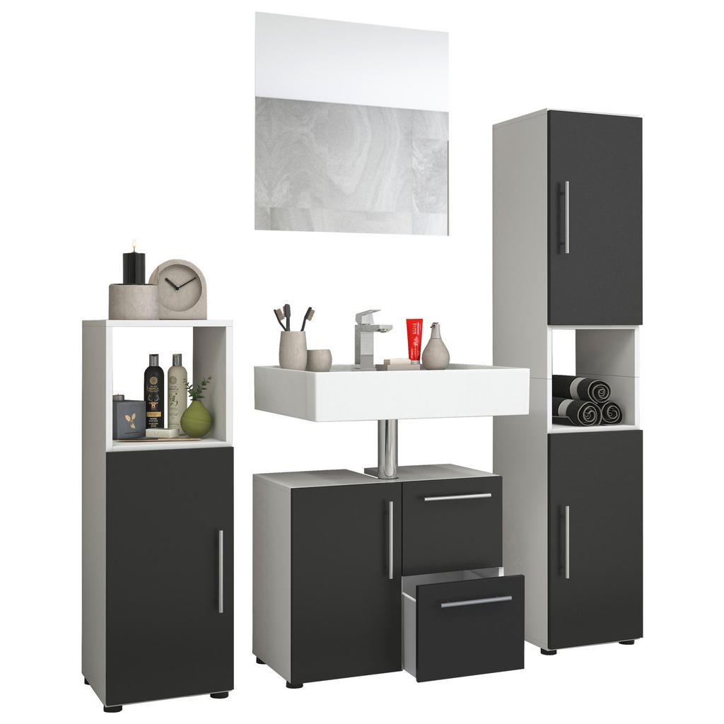 Badmöbel-Set 4--Teilig. Flandu B: 123 cm Schwarz/Weiß