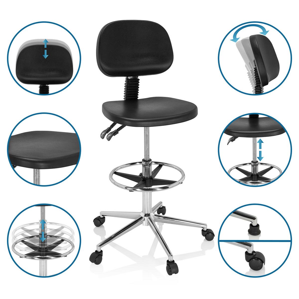 Bürohocker Top Work 24 I Schwarz Bis 100 Kg - Silberfarben/Schwarz, Basics, Kunststoff/Metall (44/91/50cm) - MID.YOU