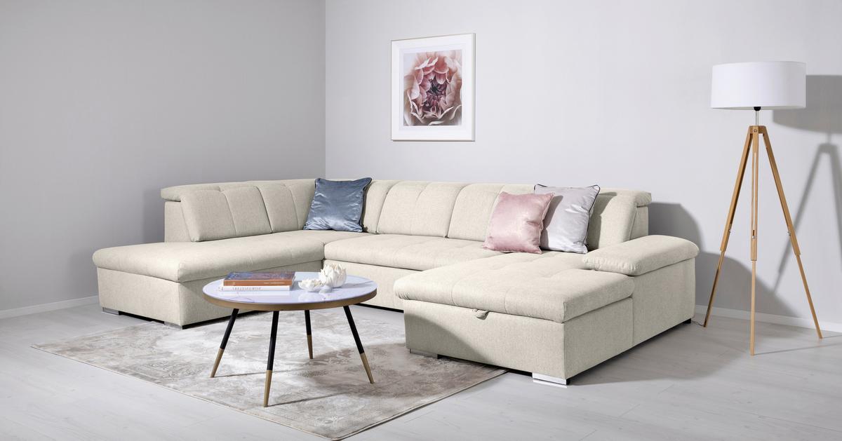 Wohnlandschaft Ramzes Beige U: 215x238x173 cm - Beige/Grau, Design, Textil (215/328/173cm) - MID.YOU