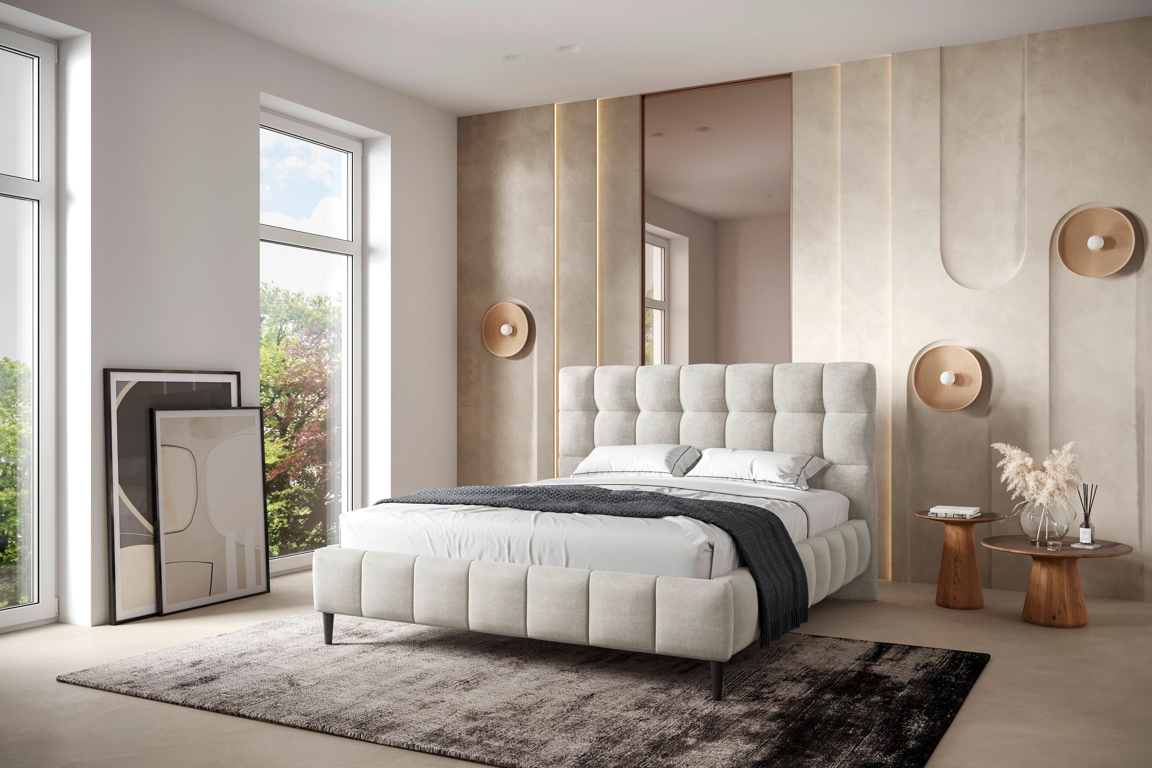 Polsterbett mit Lattenrost 180x200 cm Magic Beige - Beige/Schwarz, MODERN, Holzwerkstoff/Textil (180/200cm) - MID.YOU