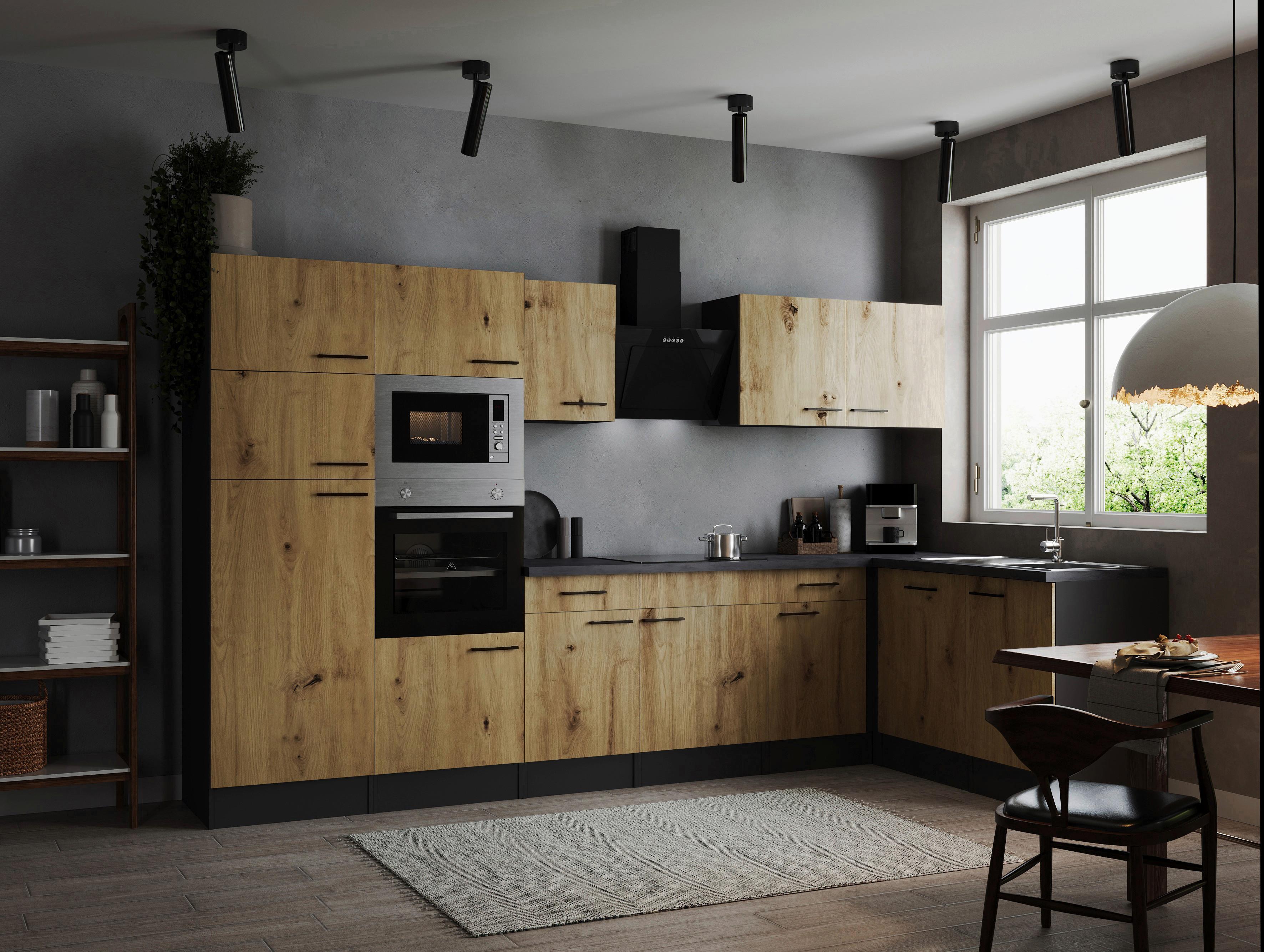 Eckküche Oliver Artisan Dekor S: 340x172 Cm - Eiche Artisan/Grau, Design, Holzwerkstoff (340/172cm) - Respekta