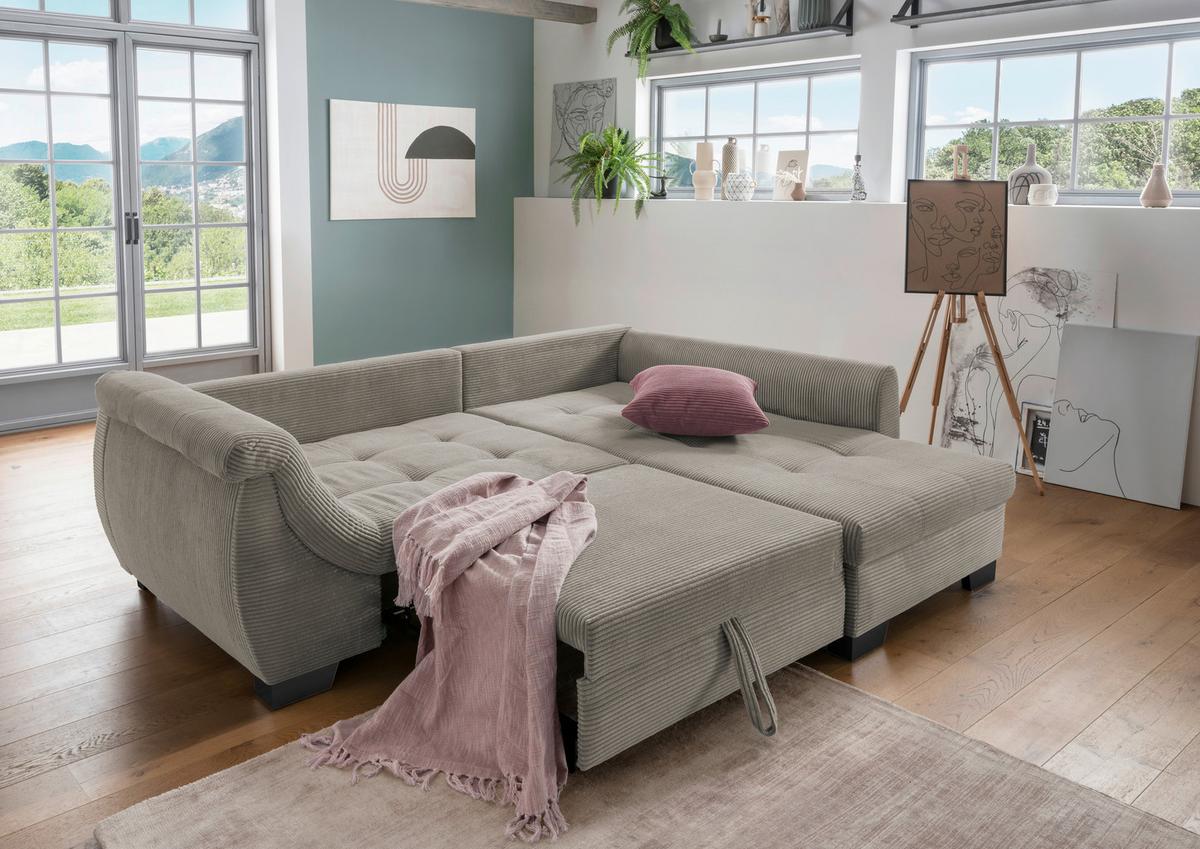 Ecksofa mit Schlaffunktion Flora Graubraun Kord - Koralle/Graubraun, Design, Textil (250/190cm) - MID.YOU