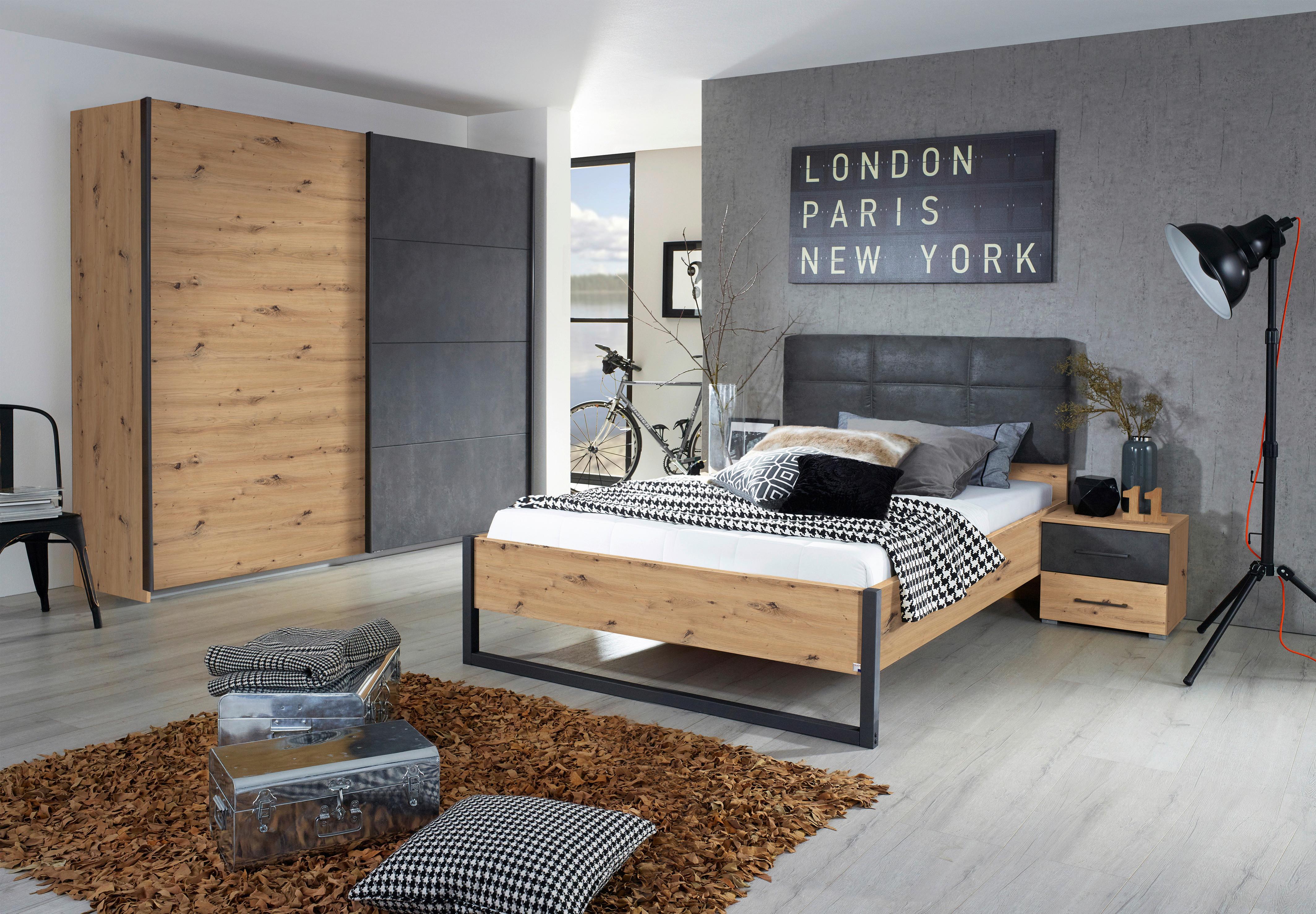 Bett Tampa Anthrazit/graphit/ Eiche Artisan D. Lf: 140x200cm - Anthrazit/Graphitfarben, MODERN, Textil (140/200cm) - Rauch Möbel