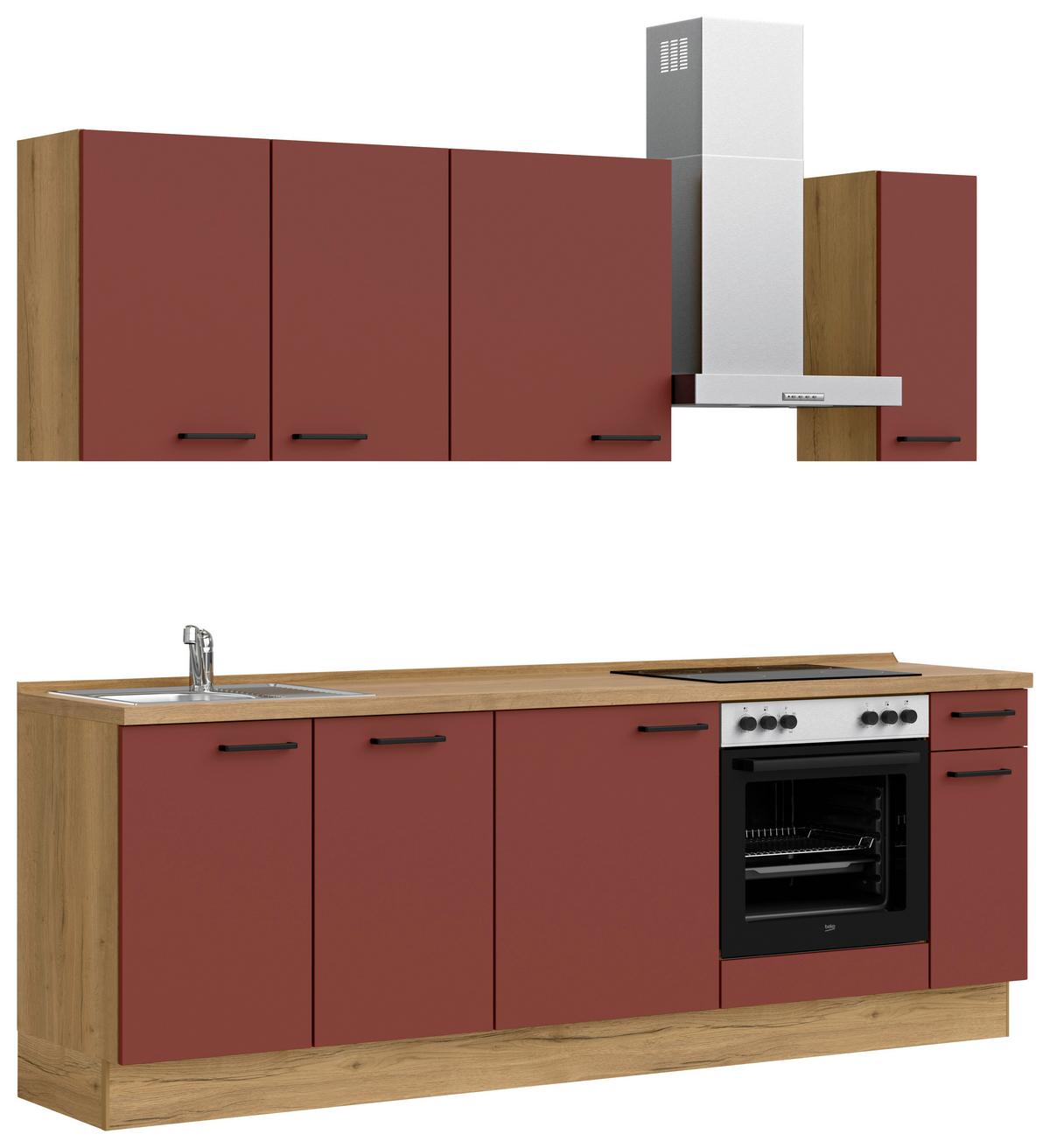 Küchenleerblock Easytouch Low-Line, L9 Rechts - Eichefarben/Rot, MODERN, Holzwerkstoff (240cm) - Nobilia