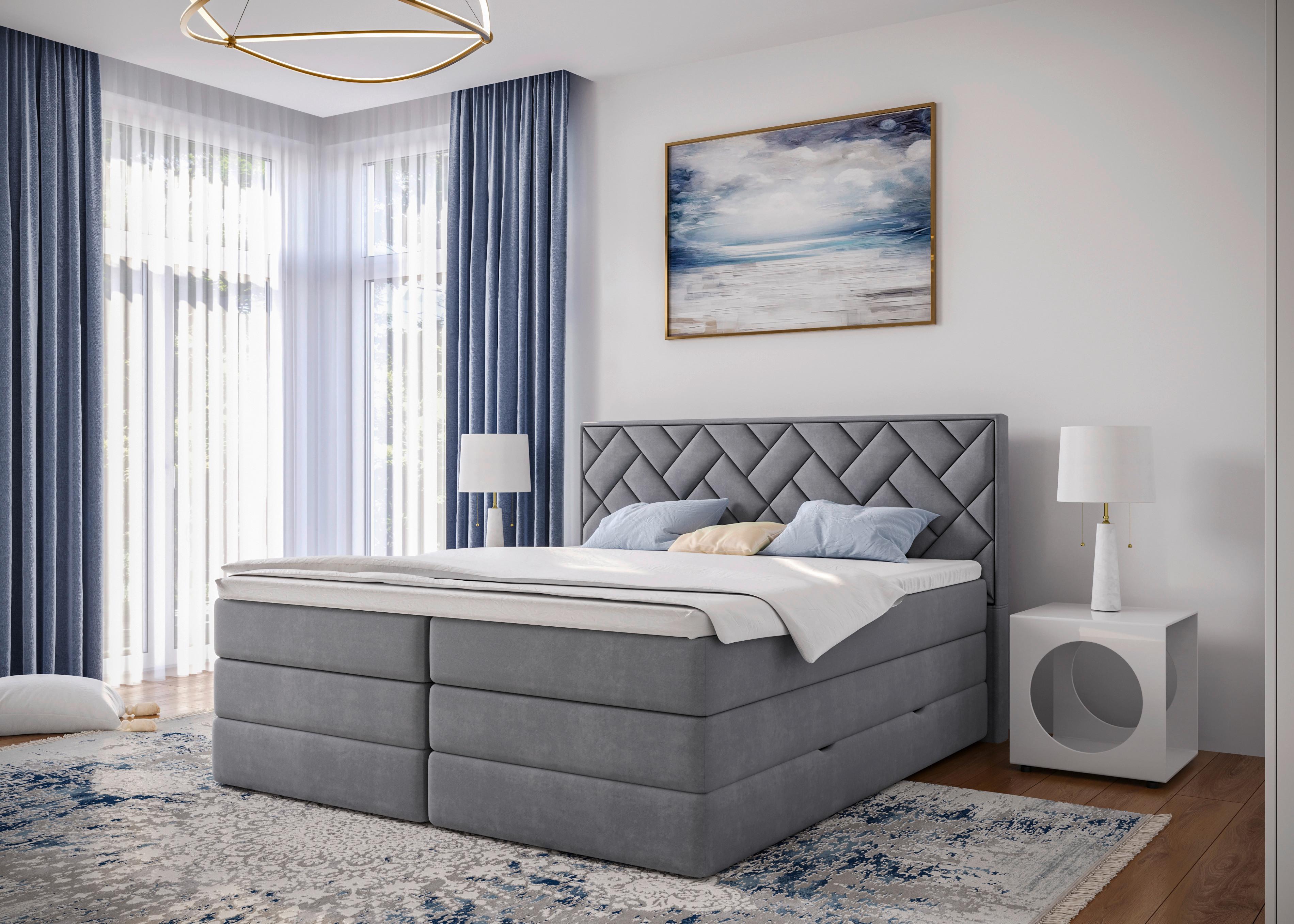 Boxspringbett mit Topper & Bettkasten 180x200 Loreno - Silberfarben/Schwarz, MODERN, Holzwerkstoff/Textil (180/200cm) - Livetastic