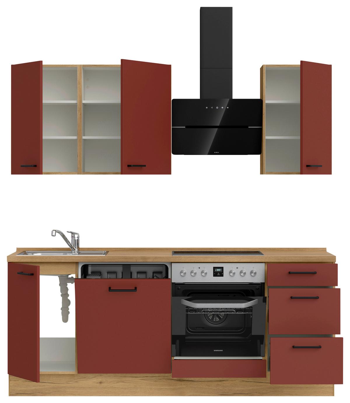 Küchenleerblock Easytouch High-Line, H5 Rechts - Eichefarben/Rot, MODERN, Holzwerkstoff (210cm) - Nobilia