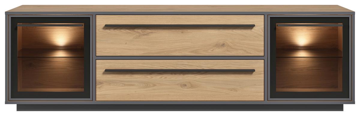 TV-Lowboard Nadiro B: 187 cm Wildeiche Dekor/Schwarz Matt - Eichefarben/Schwarz, Trend, Glas/Holzwerkstoff (187/55/40cm) - Livetastic