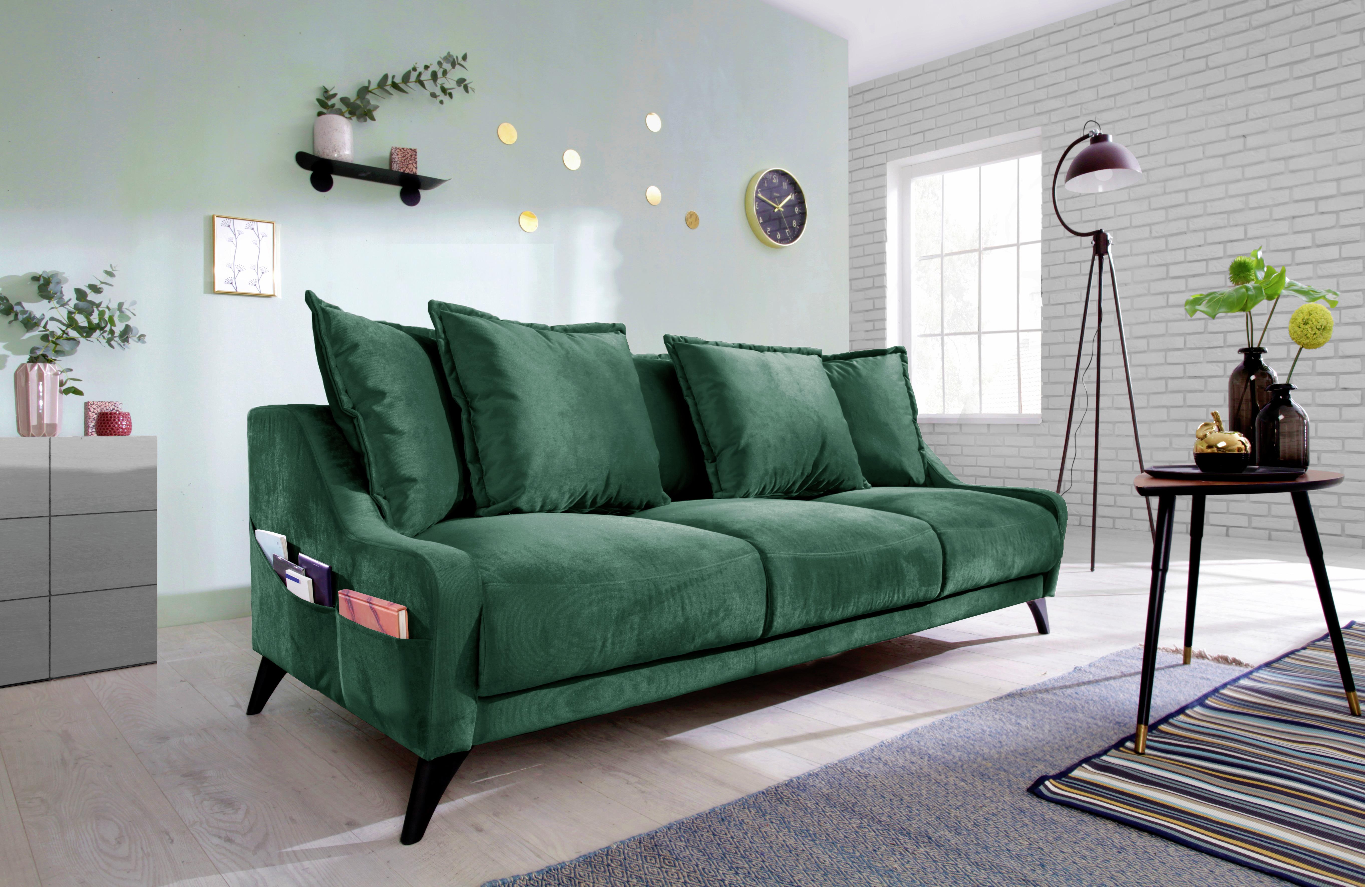 Dreisitzer-Sofa mit Kissen Royal Rose, Veloursbezug - Smaragdgrün/Schwarz, Basics, Textil (200/90/95cm) - MID.YOU