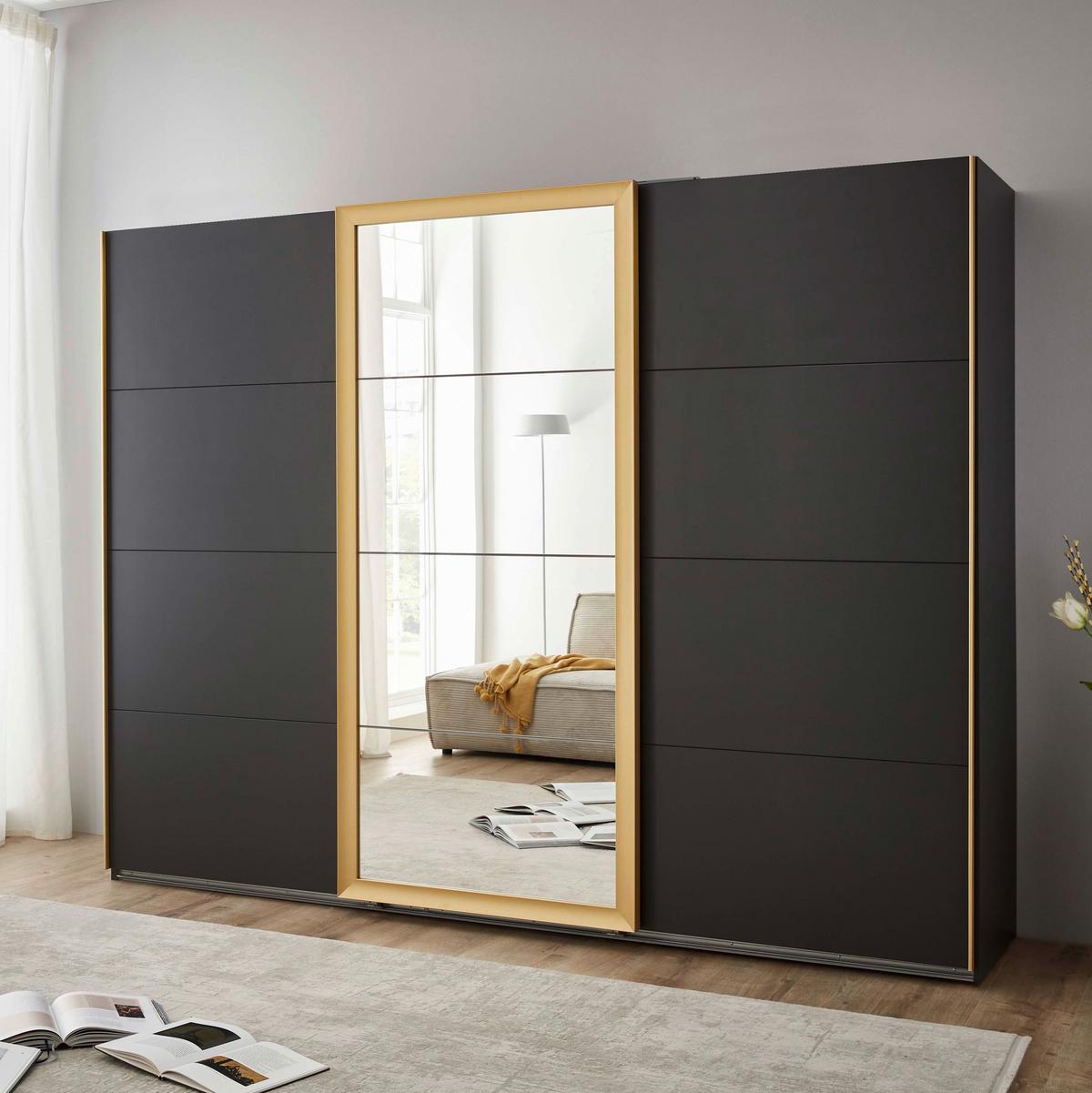 Šatní skříň KATAR - barvy grafitu/barvy zlata, Moderní, kov/kompozitní dřevo (225/208/64cm) - Mömax