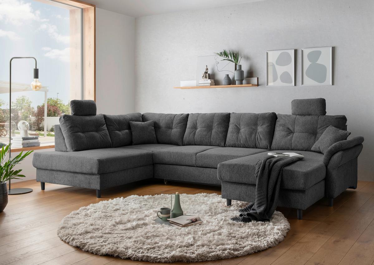 Wohnlandschaft Brizzini Anthrazit U: 206x338x176 cm - Anthrazit/Schwarz, MODERN, Textil (206/338/176cm) - Livetastic