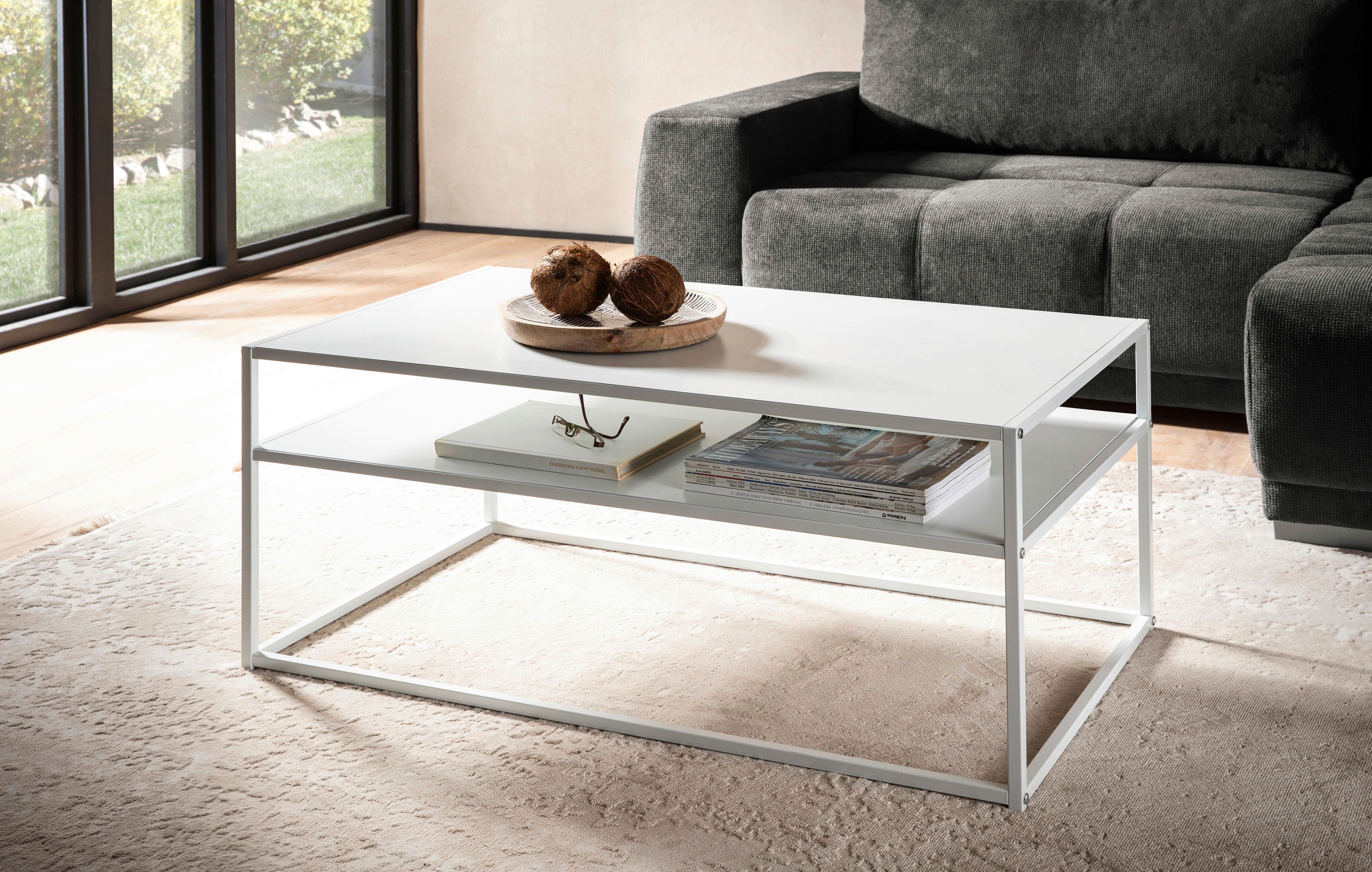 Couchtisch Schwarz L: 100 cm - Weiß, Design, Metall (100/60/45cm) - MID.YOU