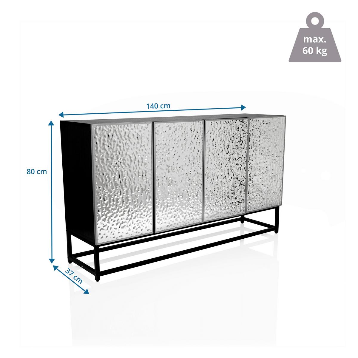 Sideboard Metallio Schwarz/Silberfarben B: 140 cm - Silberfarben/Schwarz, MODERN, Holzwerkstoff (140/80/37cm) - MID.YOU
