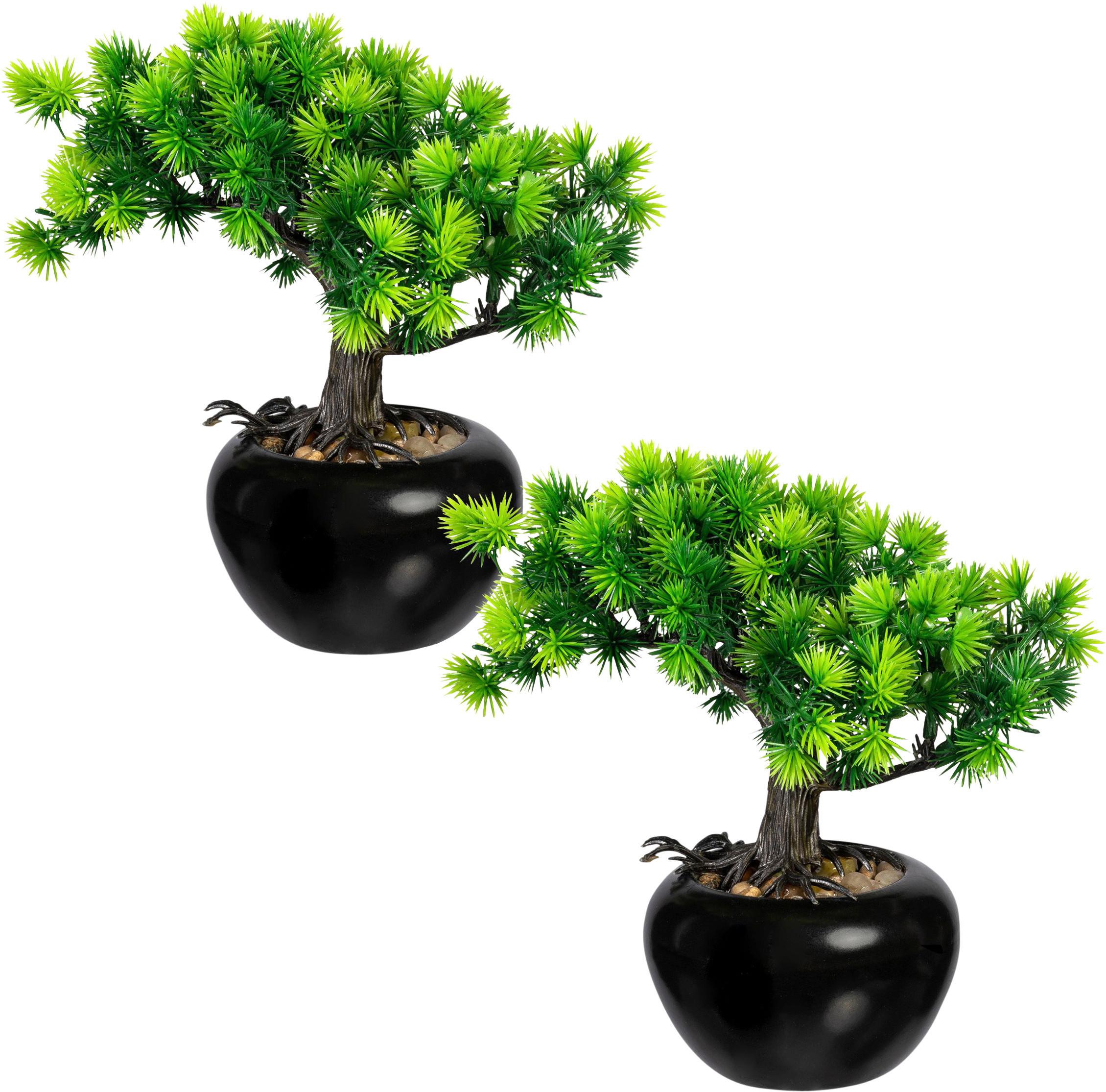 Kunstpflanze, Bonsai Grün, inkl. Topf, H: 19 cm - Schwarz/Braun, Design, Keramik/Kunststoff (19cm) - P & B