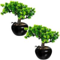 Kunstpflanze, Bonsai Grün, inkl. Topf, H: 19 cm - Schwarz/Braun, Design, Keramik/Kunststoff (19cm) - P & B
