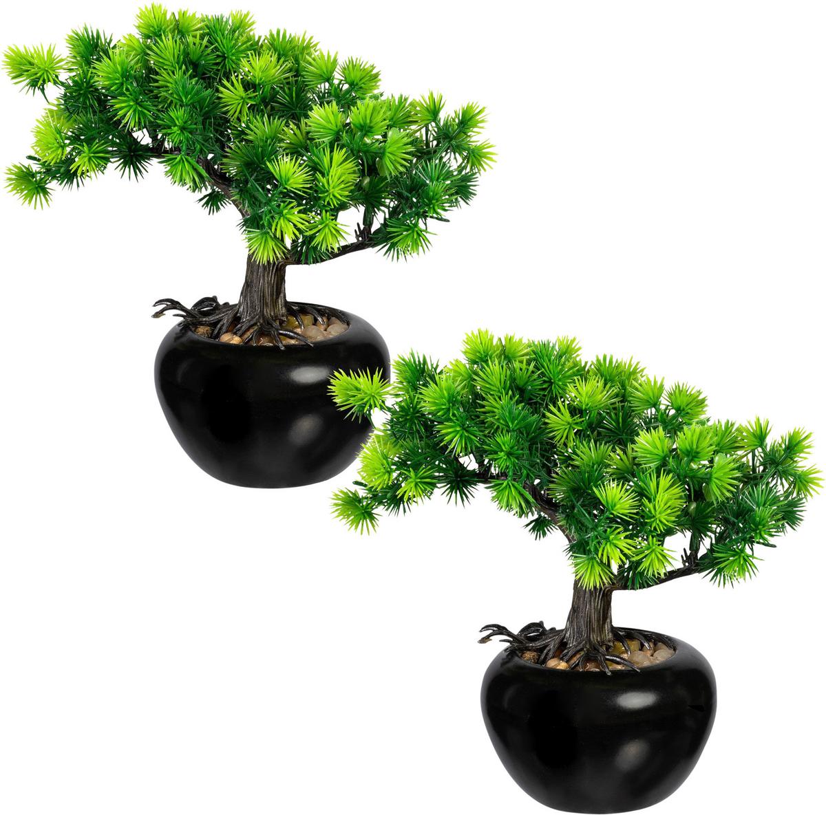 Kunstpflanze, Bonsai Grün, inkl. Topf, H: 19 cm - Schwarz/Braun, Design, Keramik/Kunststoff (19cm) - P & B