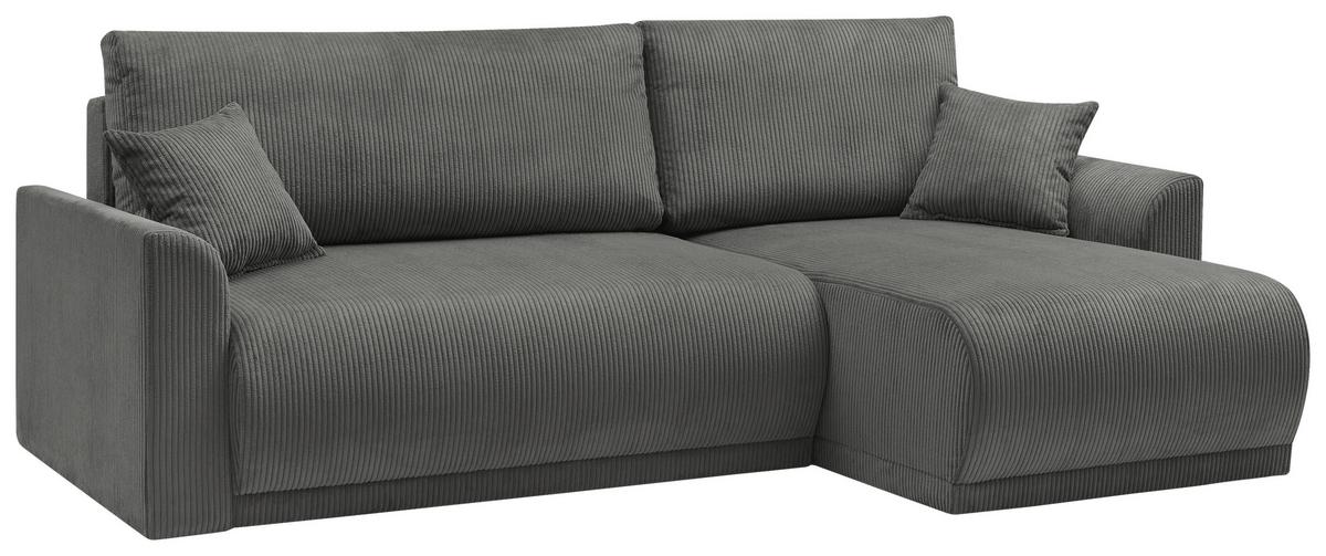 Rohová sedačka KIM L146, obojstr., tmavosivý menčester - tmavosivá, Modern, drevo (233/146cm)