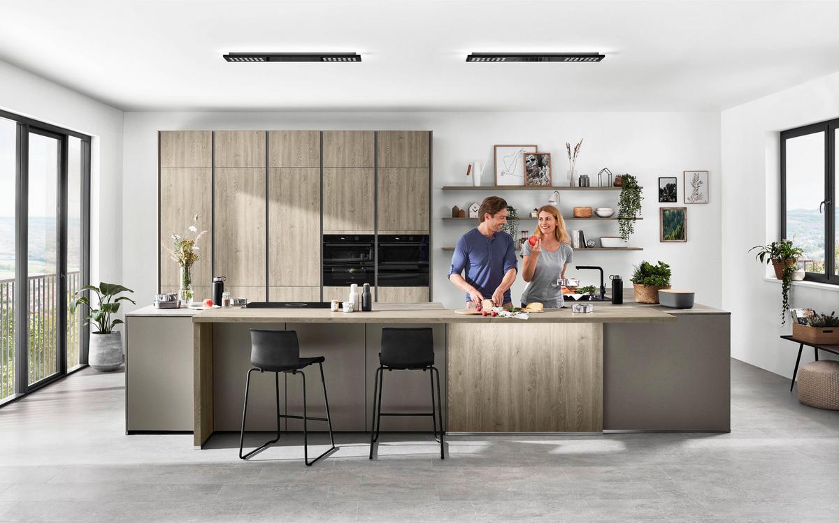 Einbauküche Riga/Eastbourne Frei Planbar Klassisch - Erlefarben/Grau, MODERN, Holzwerkstoff - Vertico