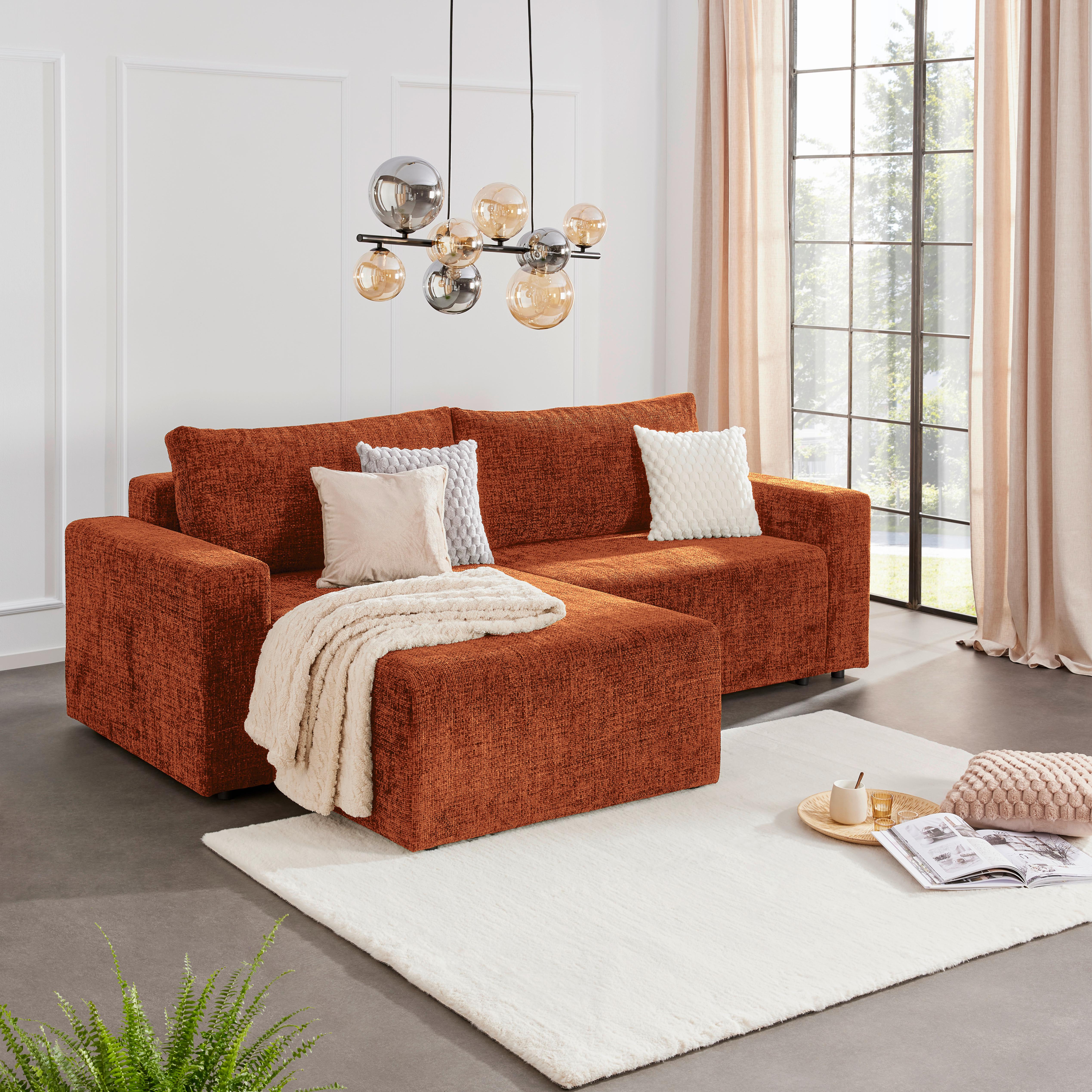 Ecksofa Dallas - Rostfarben/Schwarz, MODERN, Holz/Kunststoff (173/258cm)