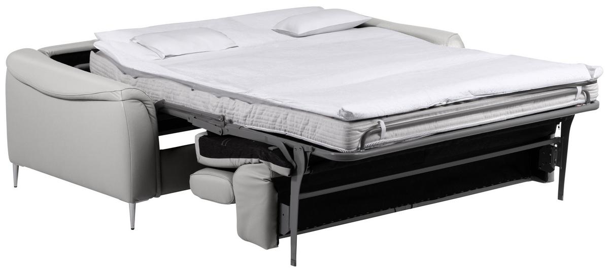Schlafsofa Pafos Platinfarbe Lederlook, Rindsleder B: 203cm - Platinfarben, Design, Leder/Textil (203/77-98/103cm) - MID.YOU