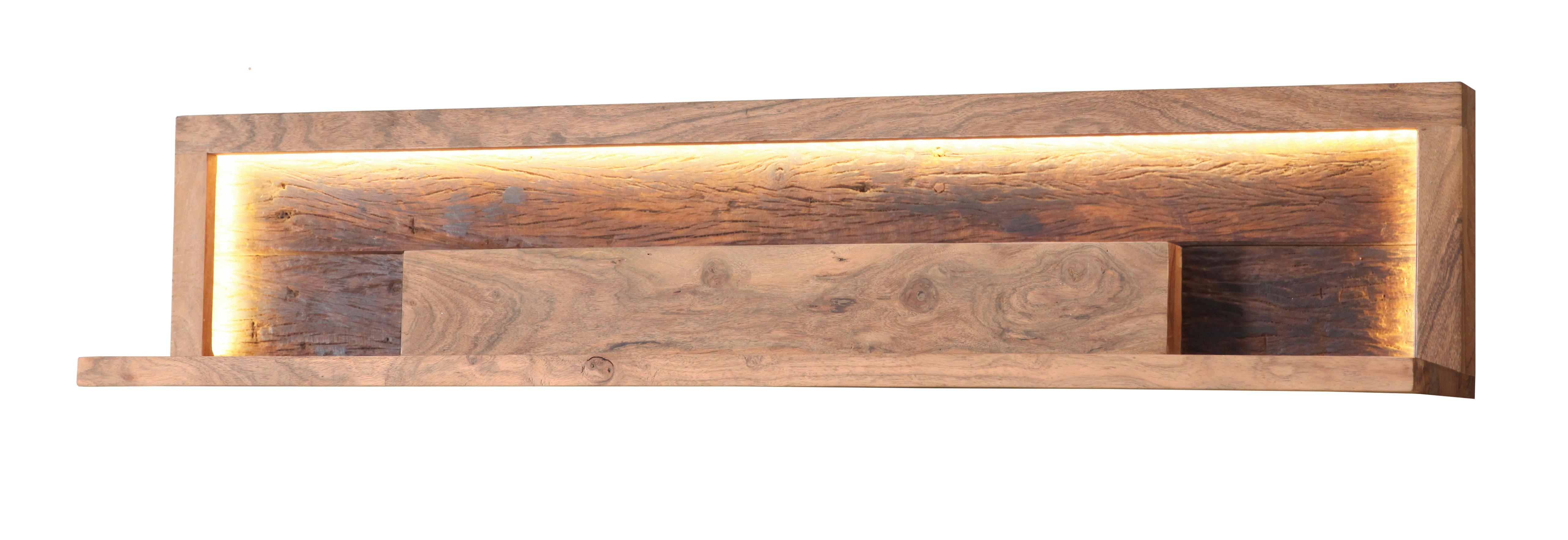 Wandregal Indira Akazie Massiv, B: 118 Cm - Akaziefarben, ROMANTIK / LANDHAUS, Holz (118/25/20cm)