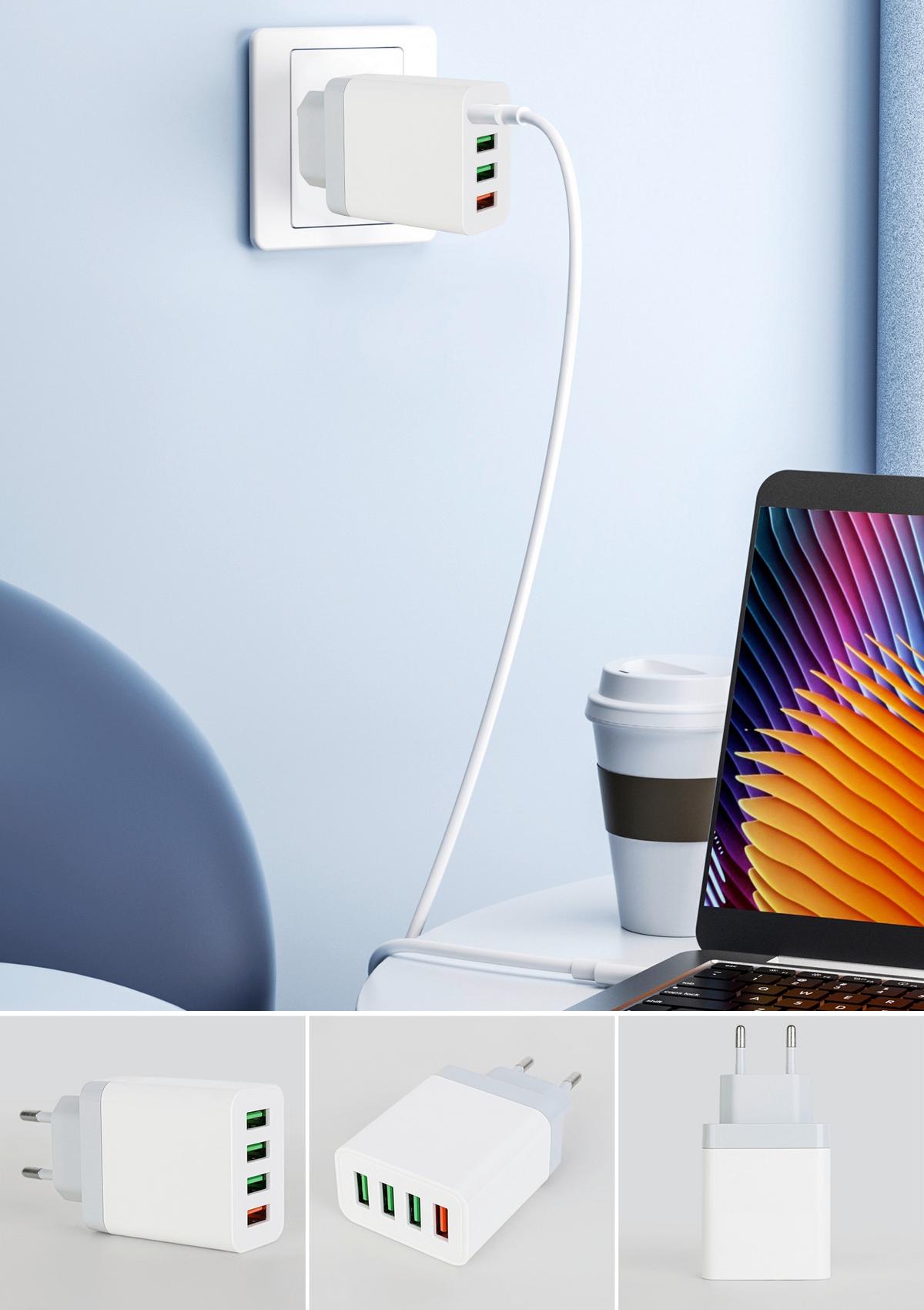 Multistecker Josef - Weiß/Grau, Basics, Kunststoff/Metall (9,3/4,7/2,8cm) - Ondega