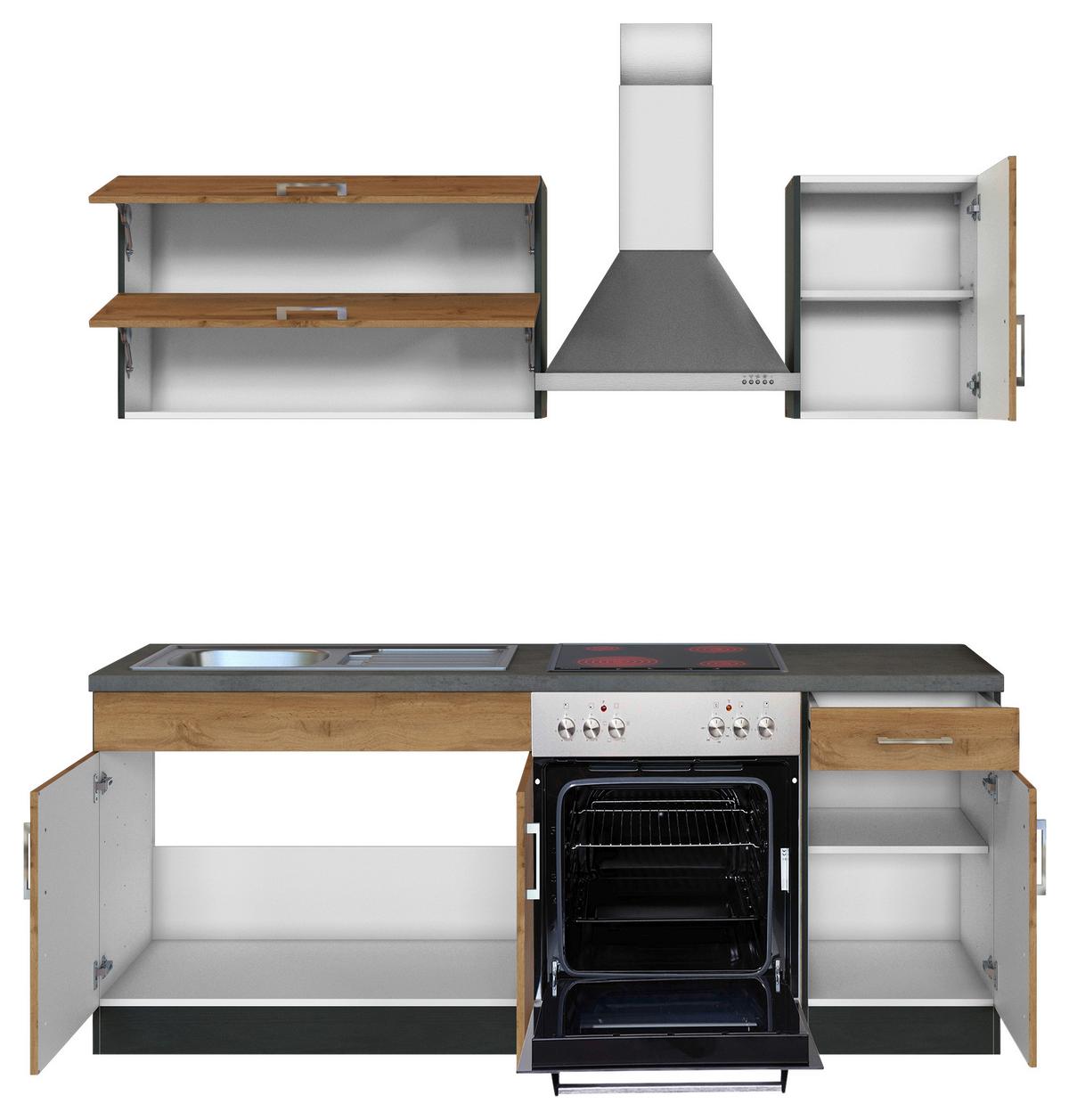Küchenzeile Sorrento Mit Geräten B: 210 cm Eichefarben - Schieferfarben/Eiche Wotan, MODERN, Holzwerkstoff (210cm) - Held