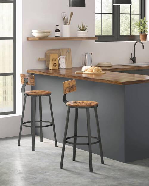 Barhocker-Set Vasagle 2-Tlg. Braun, Schwarz - Schwarz/Braun, Natur, Holzwerkstoff/Metall (54/99/54cm) - Boxxx