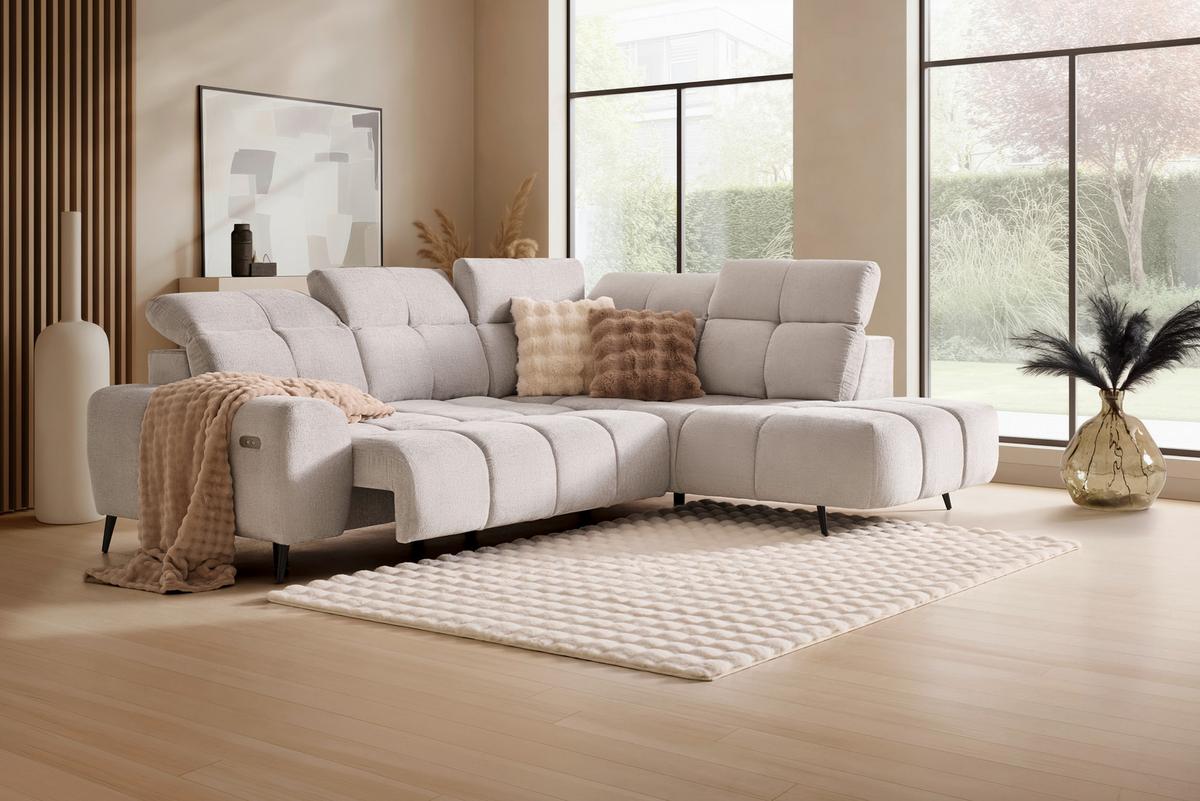 Elektrická sedačka SILVIO, pravá, světle šedá - černá/světle šedá, Moderní, kov/textil (275/225cm) - Mömax