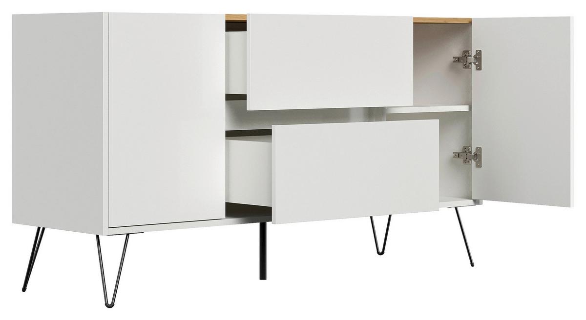 Sideboard Posseik Industrial Weiß/Eichefarben B: 139 cm - Weiß Hochglanz/Eichefarben, Design, Holzwerkstoff (139/75,8/42cm) - MID.YOU