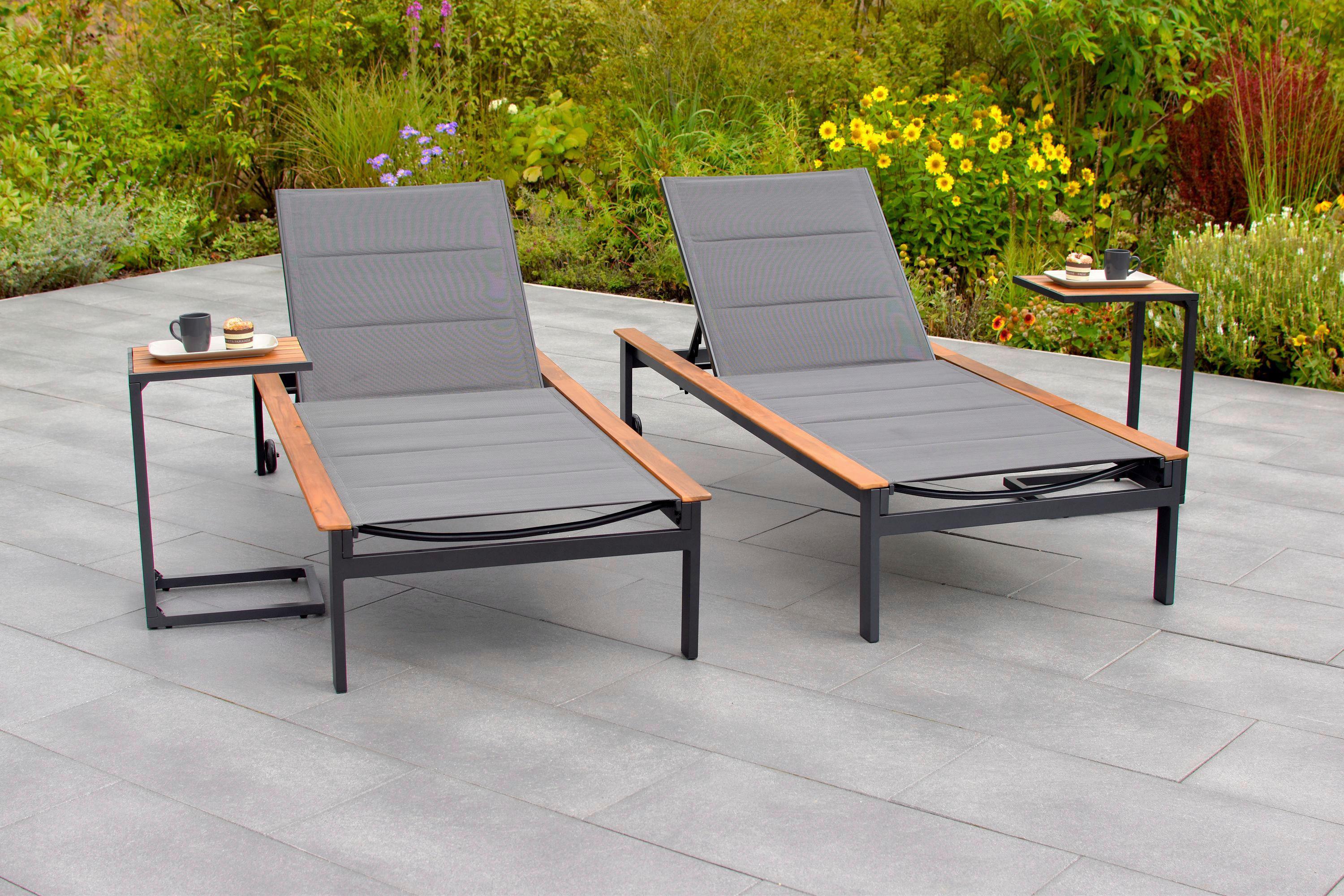 Gartenbeistelltisch Cee - Graphitfarben/Naturfarben, MODERN, Holz/Metall (41/32/61cm) - Gardenson